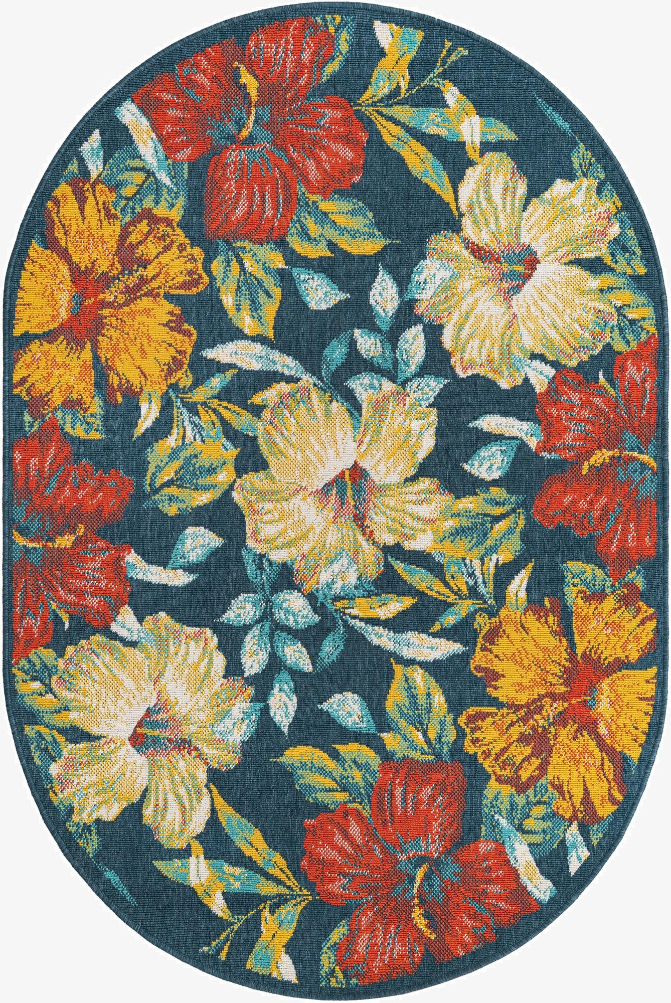  4' x 6'  Washable Coastal Indoor / Outdoor Oval Rug