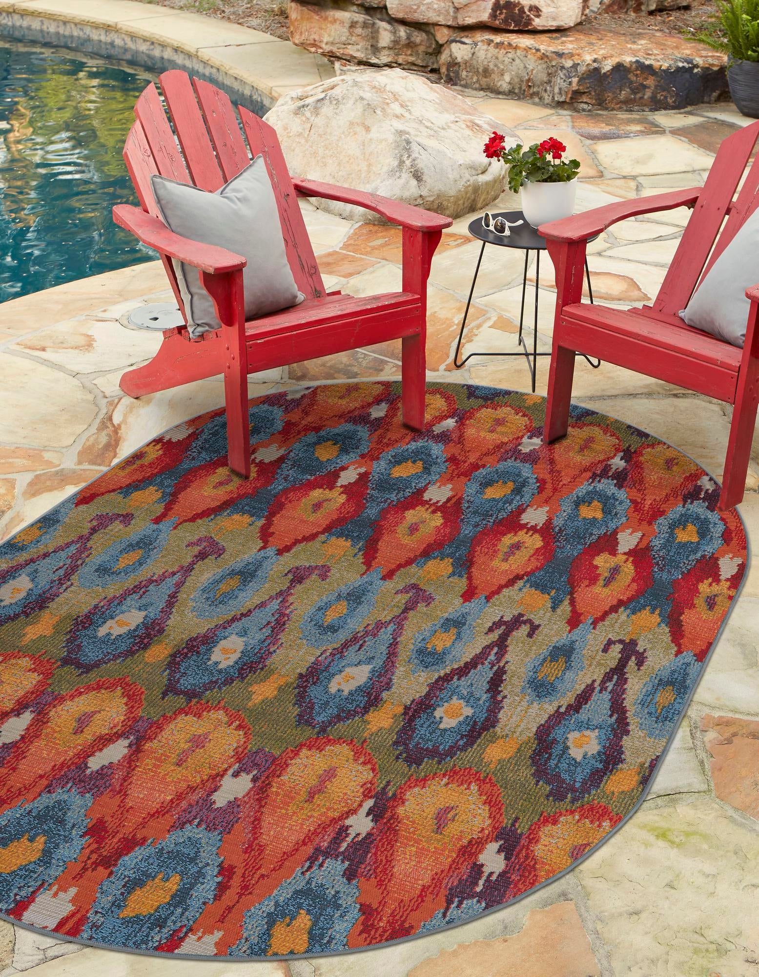 Multicolor 4' x 6' Modern Indoor / Outdoor Oval Rug | Rugs.com