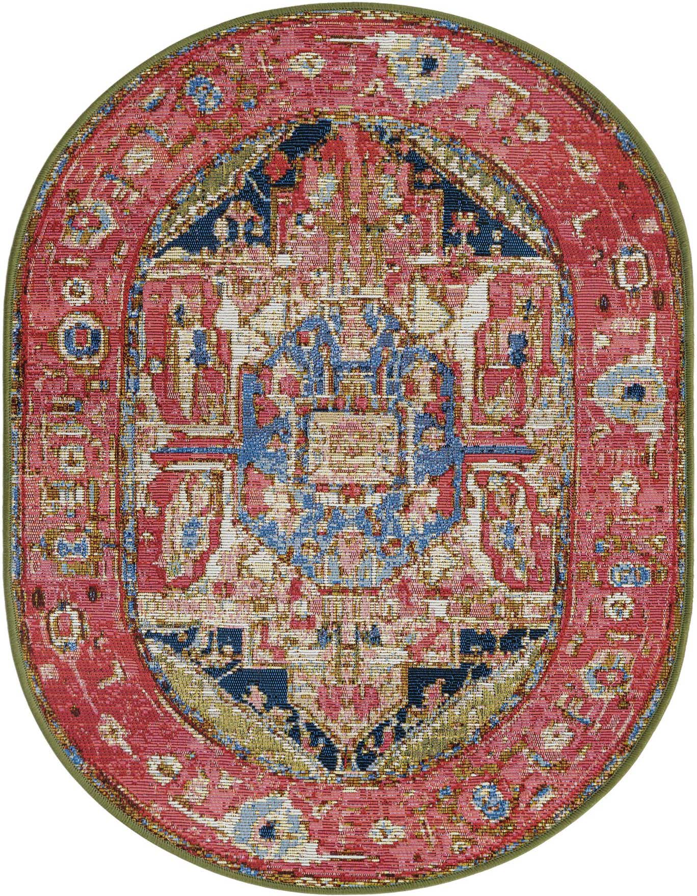 A 2' 2 x 3' 0 oval multi-colored Oriental rug with a central medallion design, suitable for indoor or outdoor use.