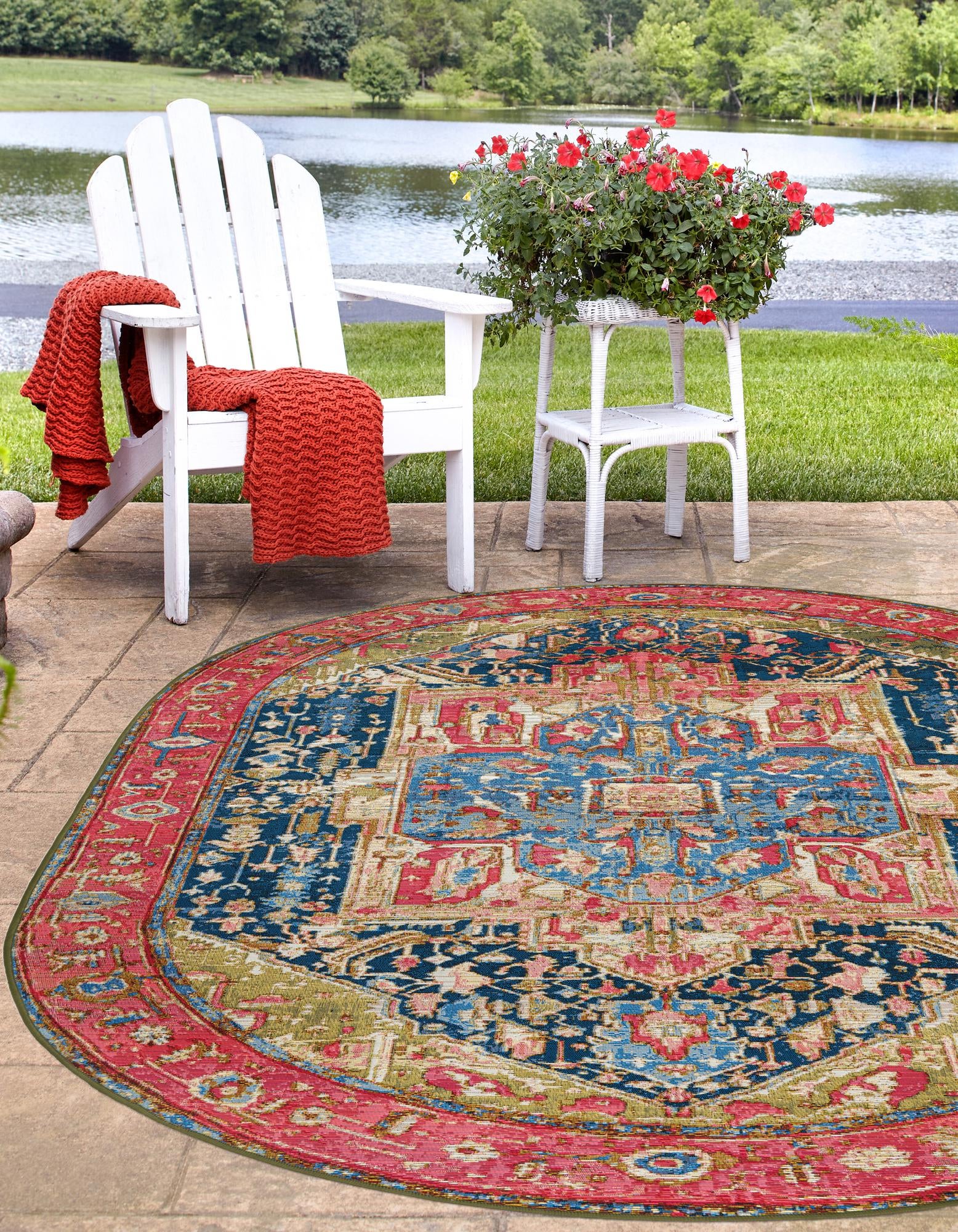 Multicolor 4' x 6' Traditional Indoor / Outdoor Oval Rug | Rugs.com