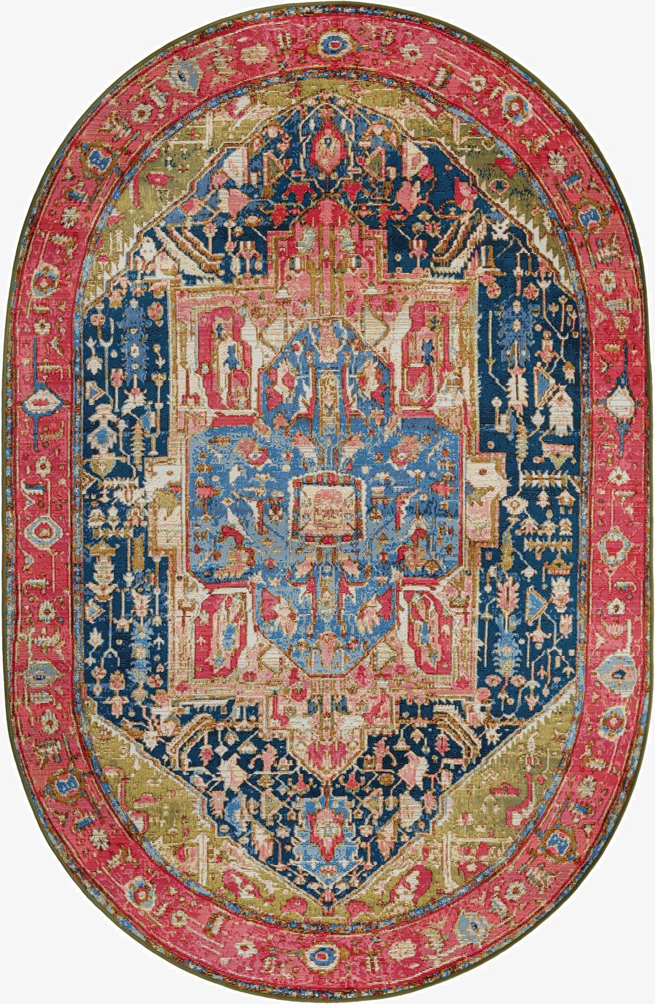  5' 3 x 8'  Washable Traditional Indoor / Outdoor Oval Rug