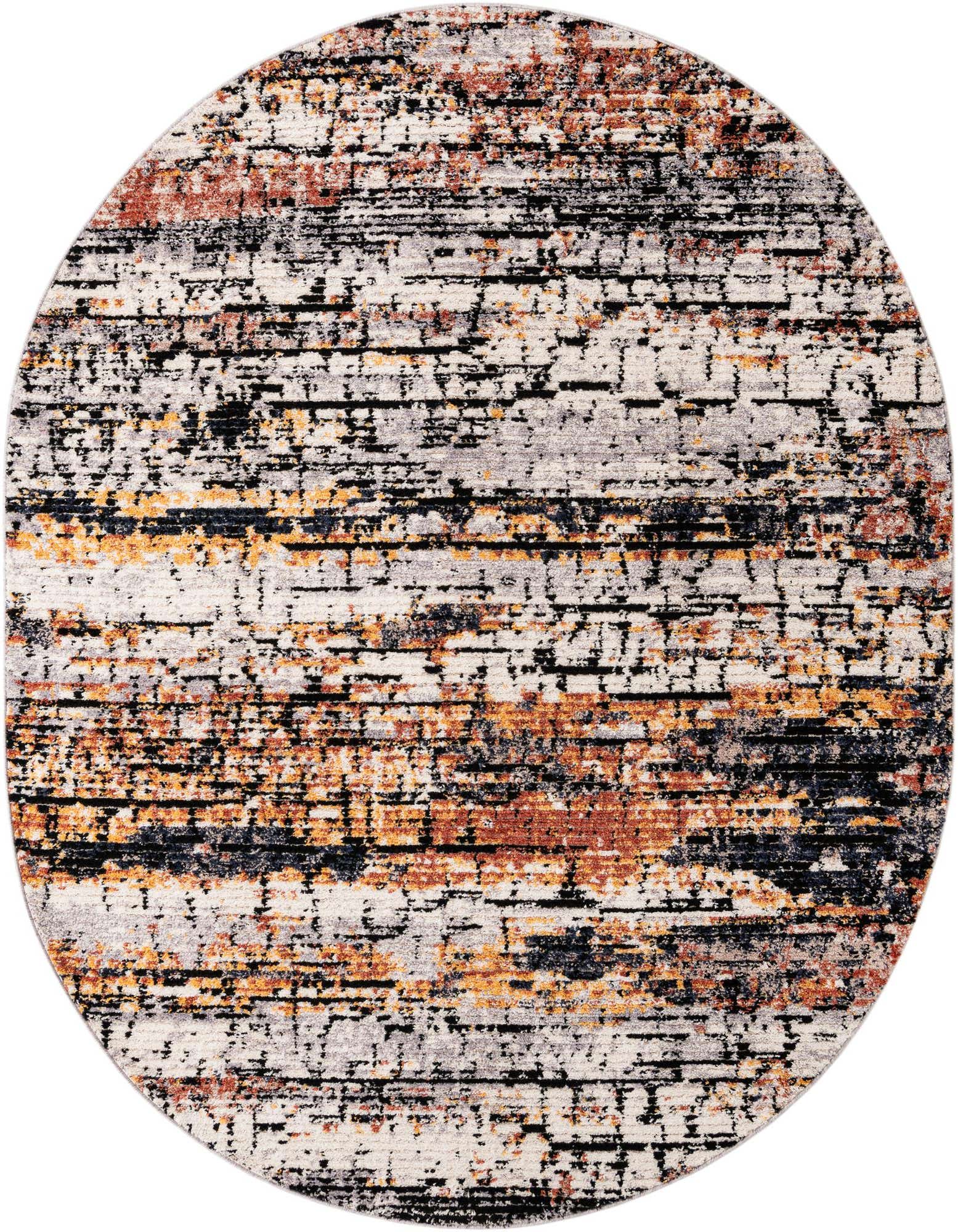 An 8' 0 x 10' 0 oval multi-colored Southwestern modern shag rug with a textured stripe pattern.
