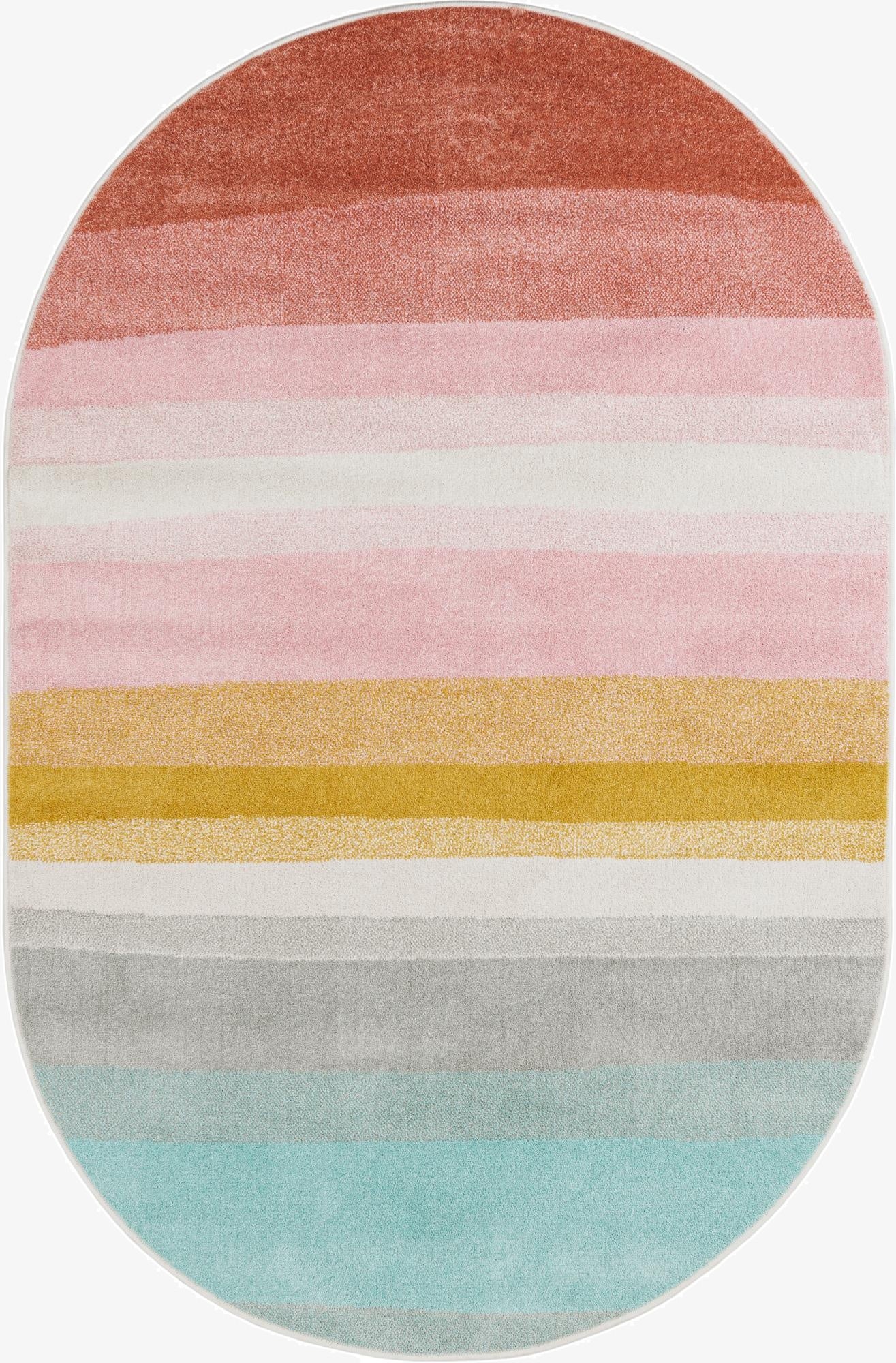 5' 3 x 8' Rainbow Stripes Whimsy Kids Oval Rug
