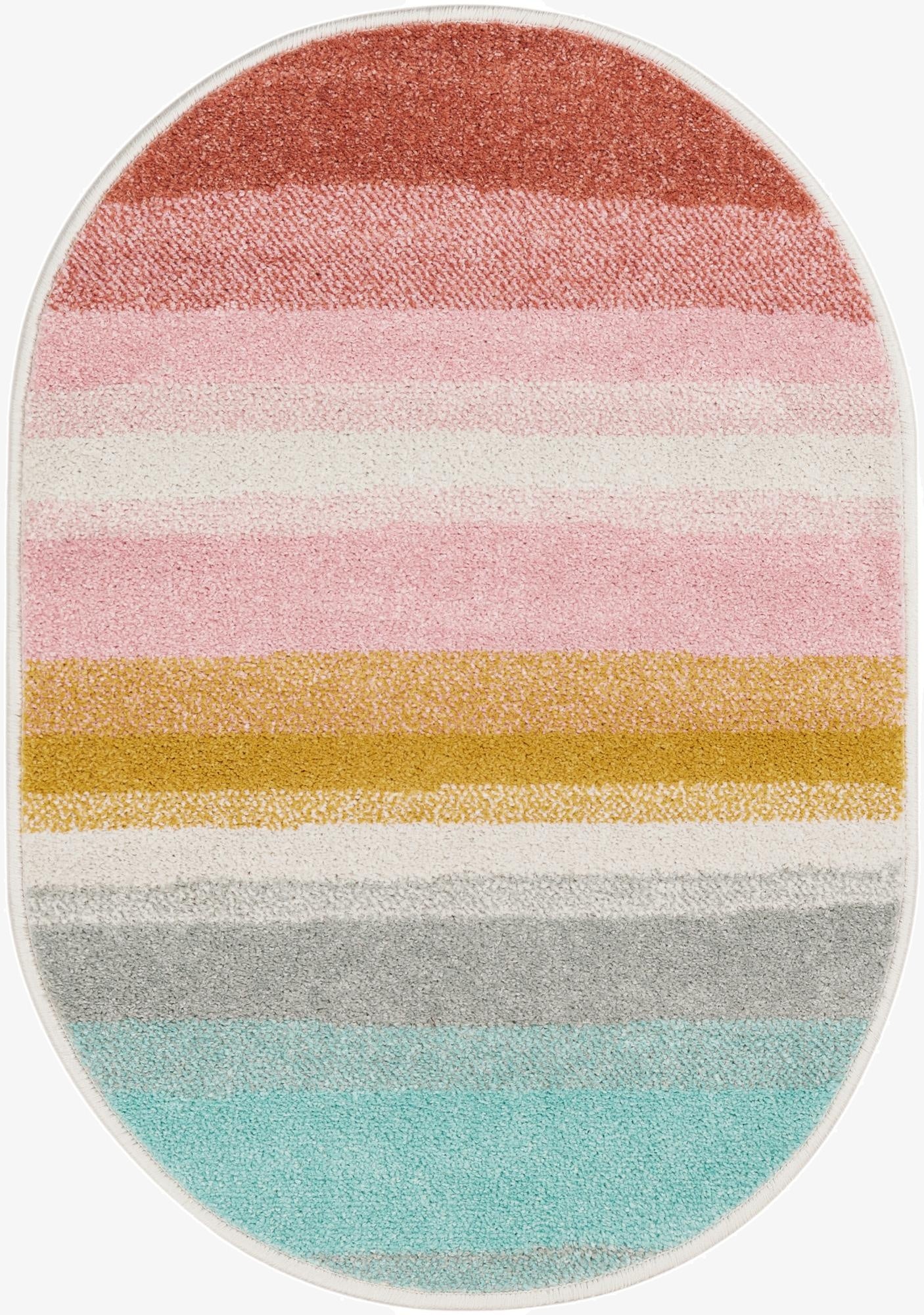  2' 2 x 3' 1 Rainbow Stripes Whimsy Kids Oval Rug