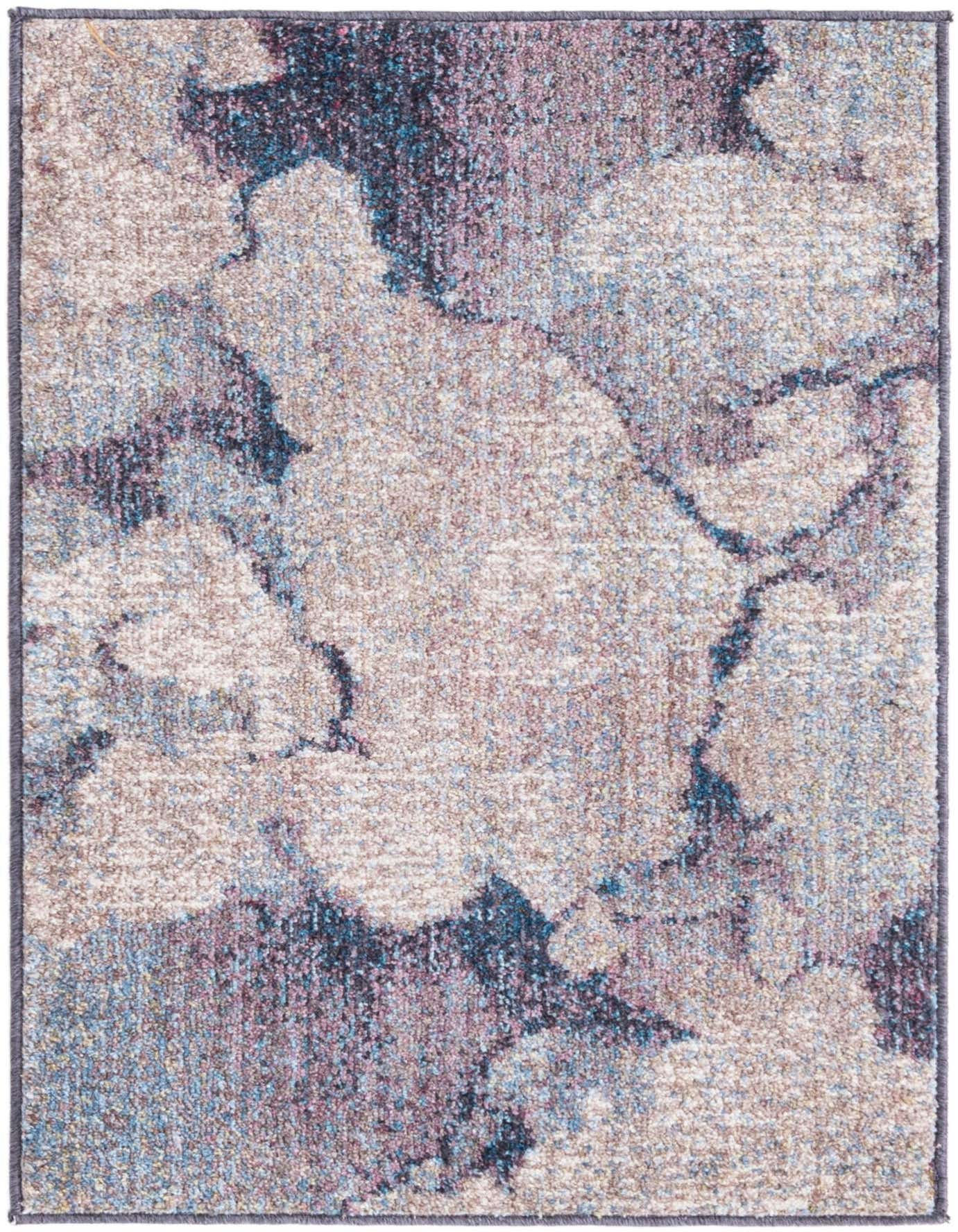 A 2x3 rectangular Andromeda rug with a modern abstract pattern in shades of beige, blue, and purple.