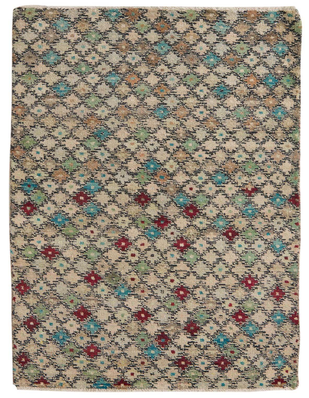 A 3x5 rectangular Balouch rug featuring a multi-colored tribal pattern with diamond shapes on a light background.