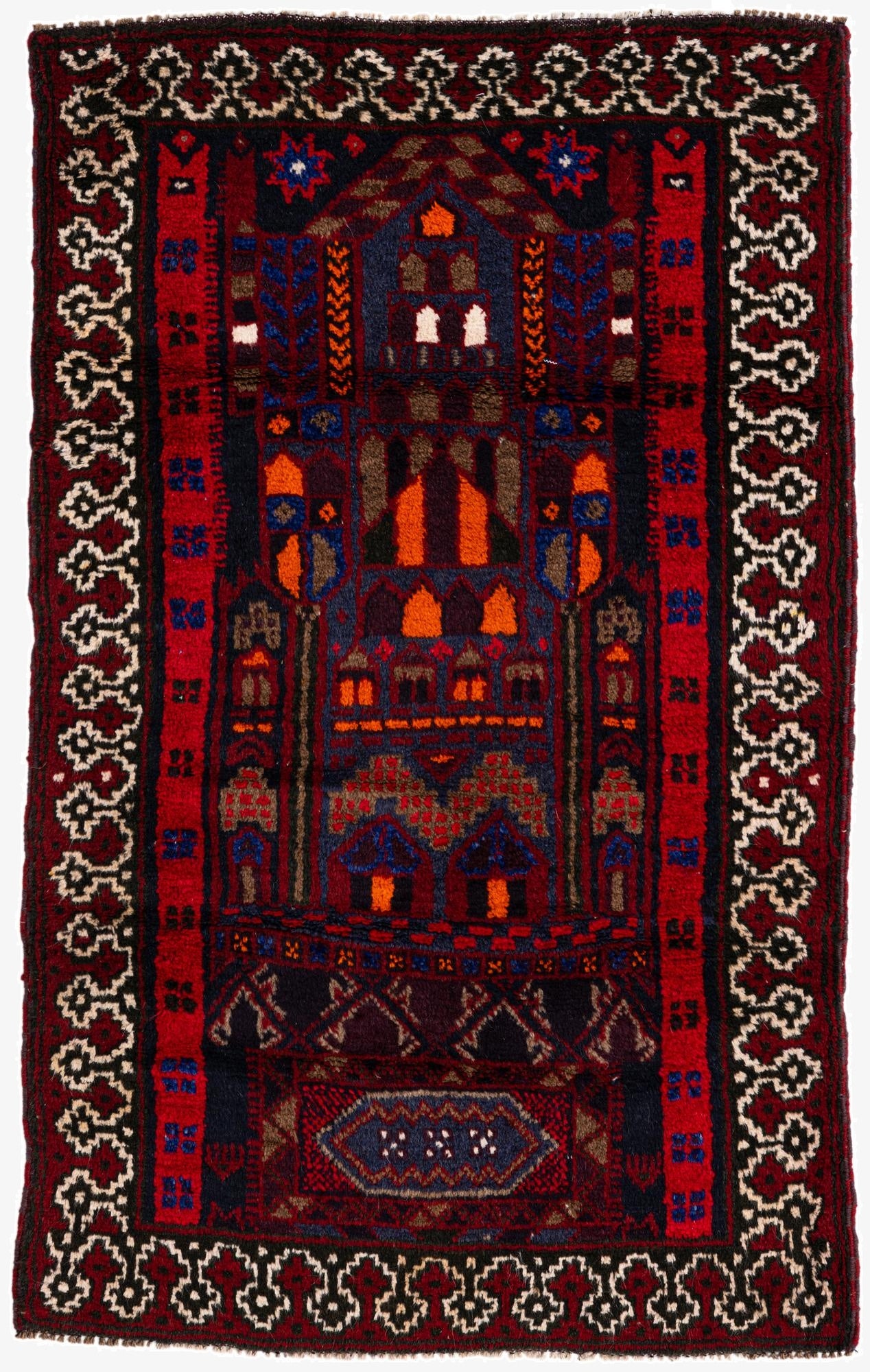  2' 10 x 4' 7  Hand Knotted Balouch Persian Wool Rug