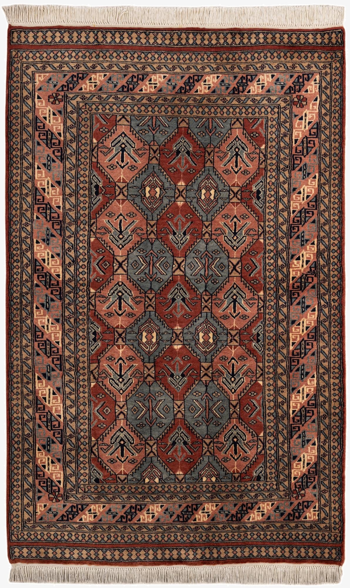  4' 1 x 6' 5  Hand Knotted Bokhara Oriental Wool Rug