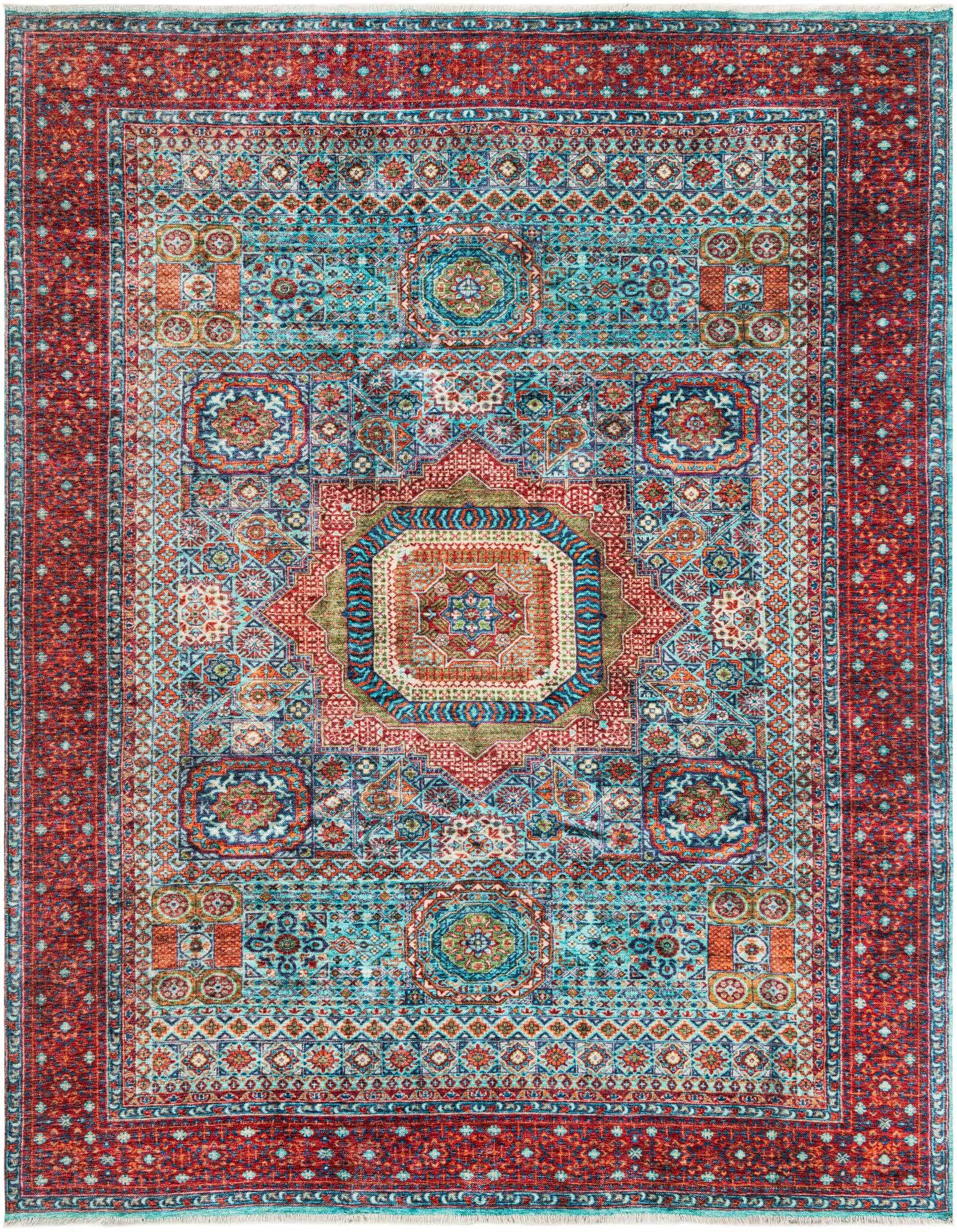 A vibrant 8x10 rectangular Boutique collection rug featuring a multi-colored traditional medallion pattern with a prominent red border.