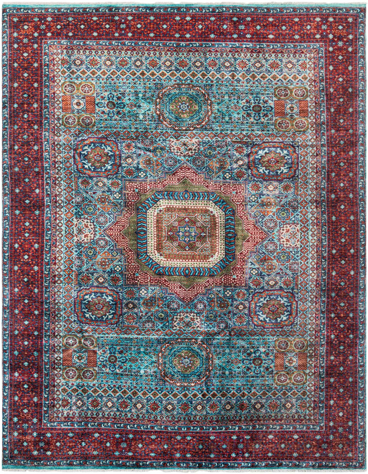 A 9x12 rectangular multi-colored traditional rug with a central medallion and intricate patterns, perfect for a living room.