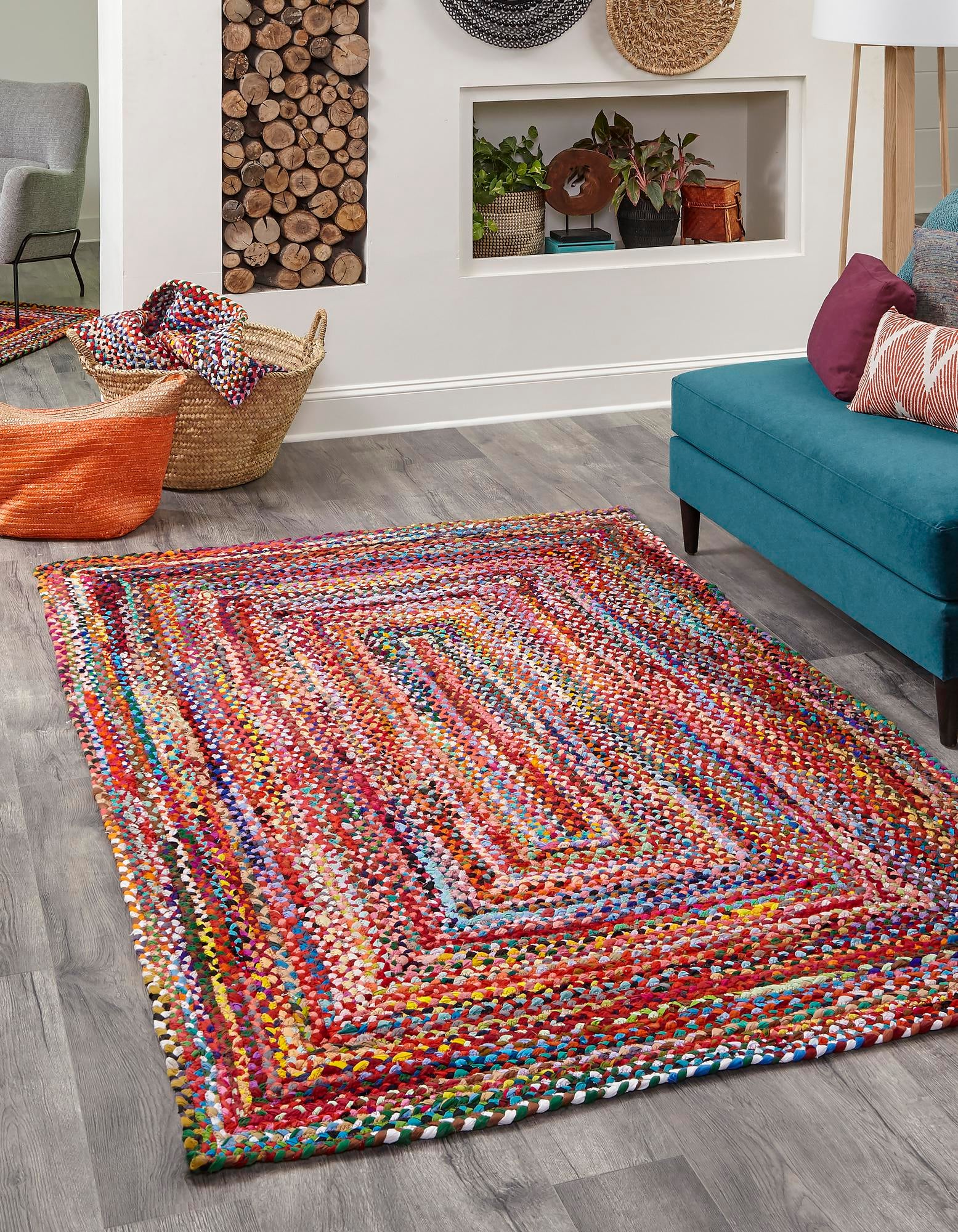Multicolor 2' x 3' 1 Hand Braided Chindi Rug | Rugs.com