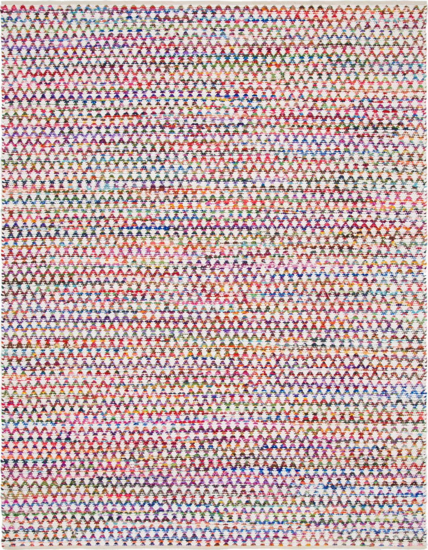 A 9x12 rectangular multi-colored Braided Chindi rug with a textured, eclectic trellis pattern, ideal for a living room.