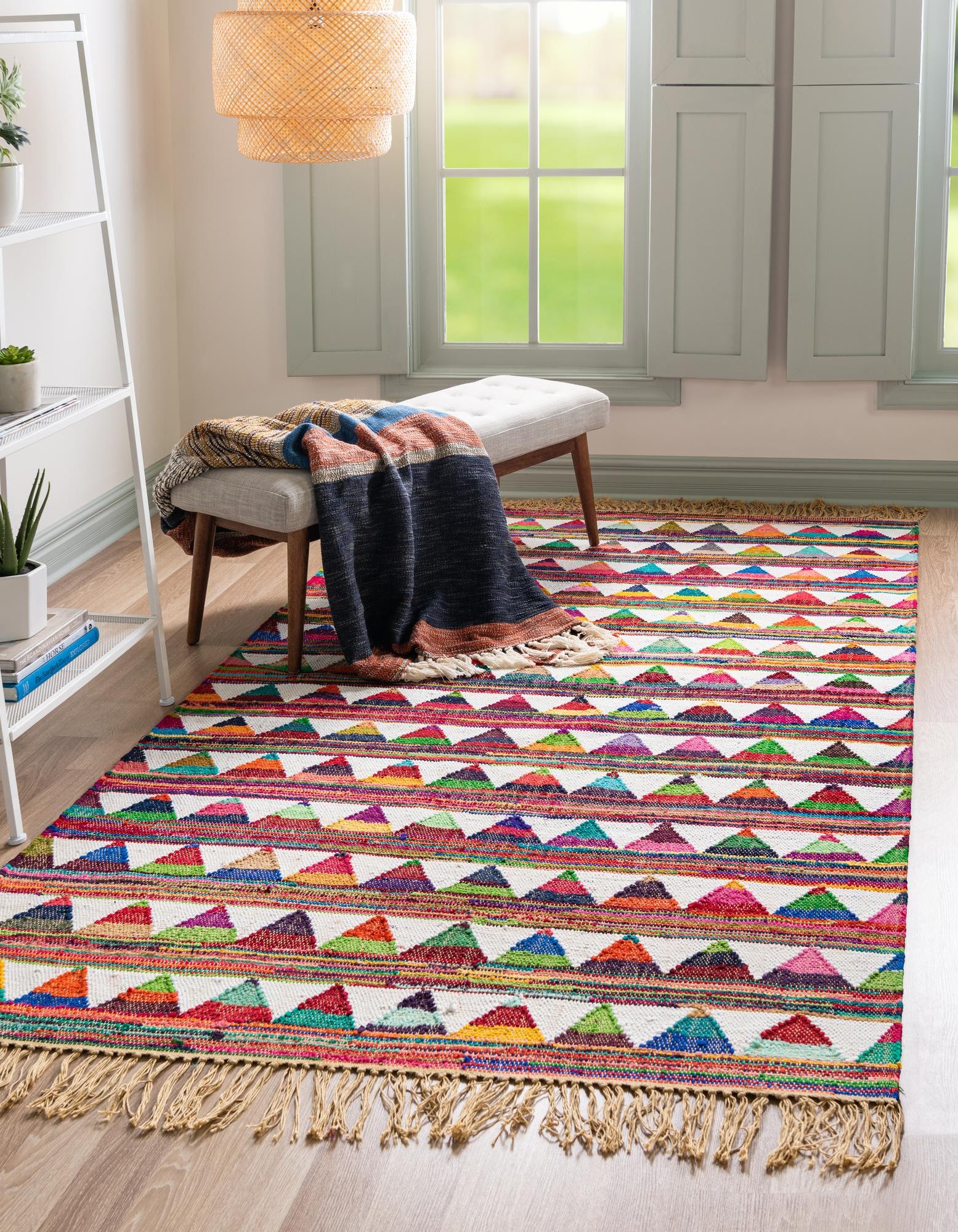 Multicolor 7' 1 x 10' Hand Woven Chindi Trellis Rug | Rugs.com