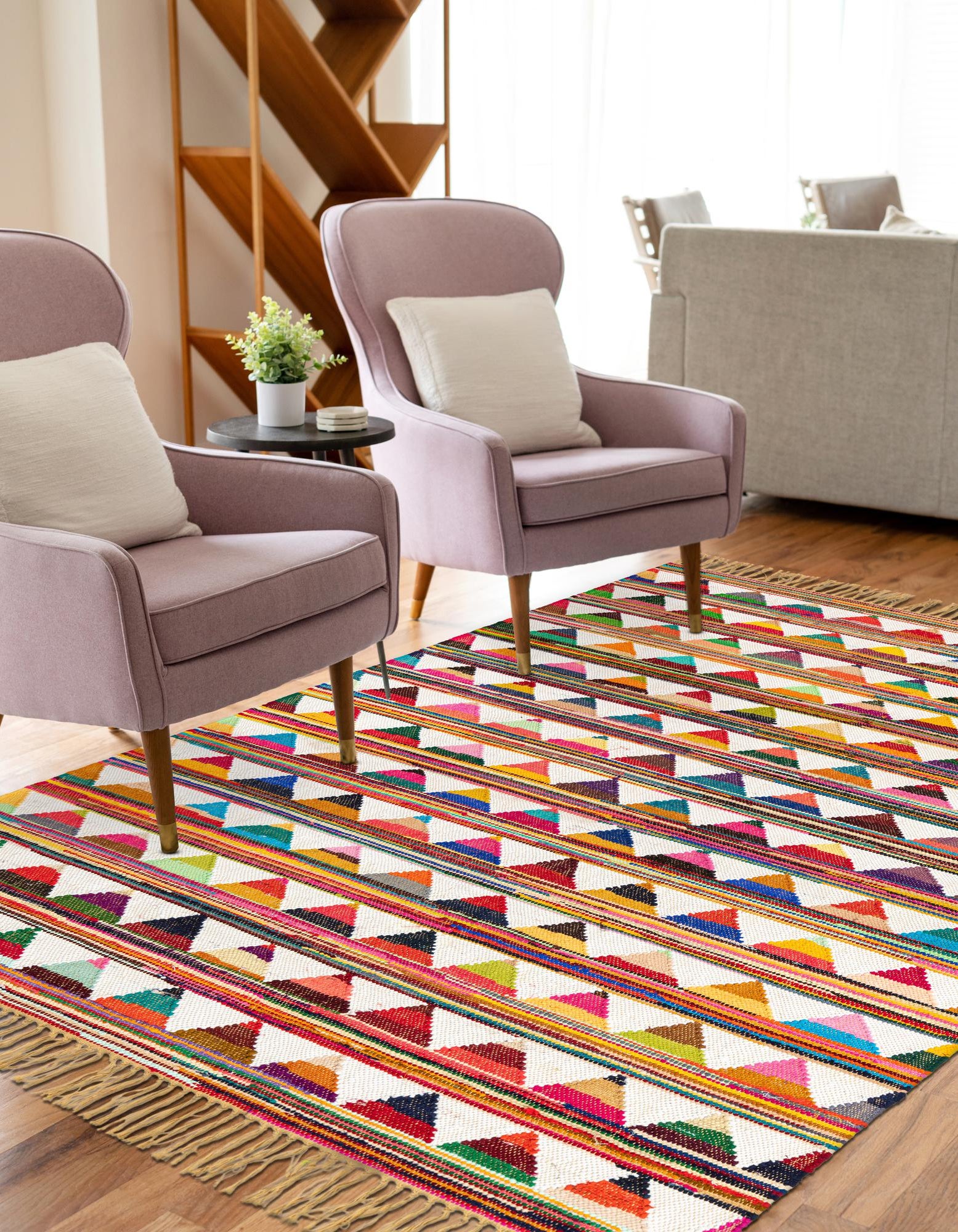 Multicolor 7' 1 x 10' Hand Woven Chindi Trellis Rug | Rugs.com