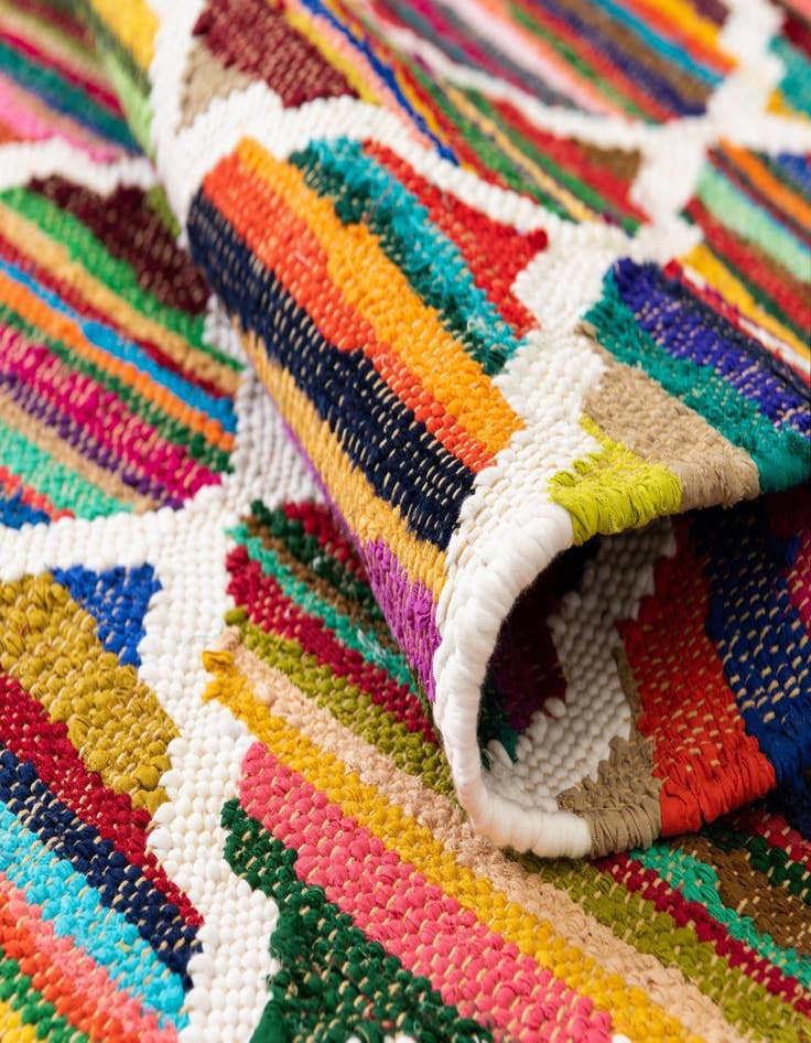 Detail image of  5' 1 x 8'  Hand Woven Chindi Trellis Rug