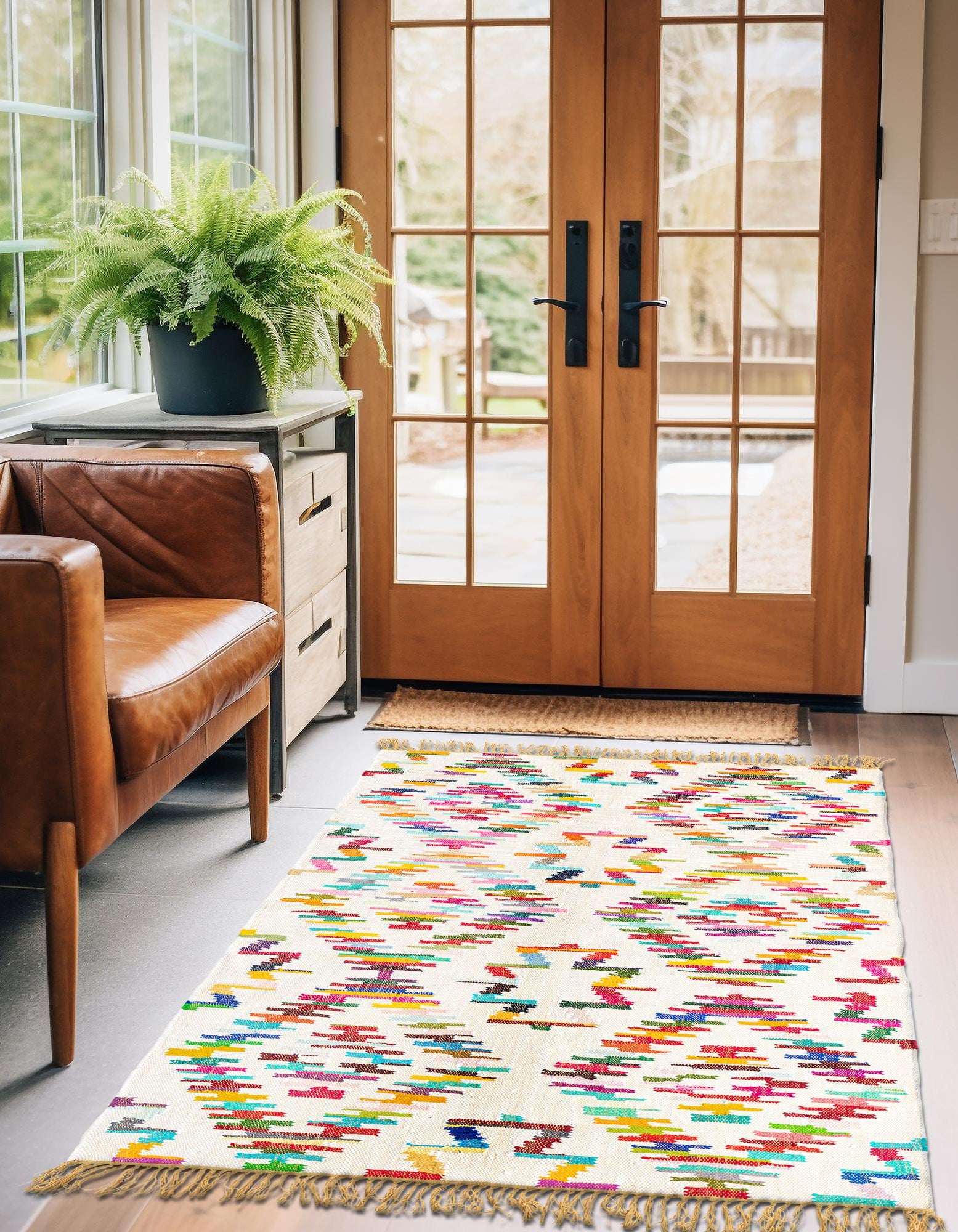 Multicolor 7' 1 x 10' Hand Woven Chindi Trellis Rug | Rugs.com
