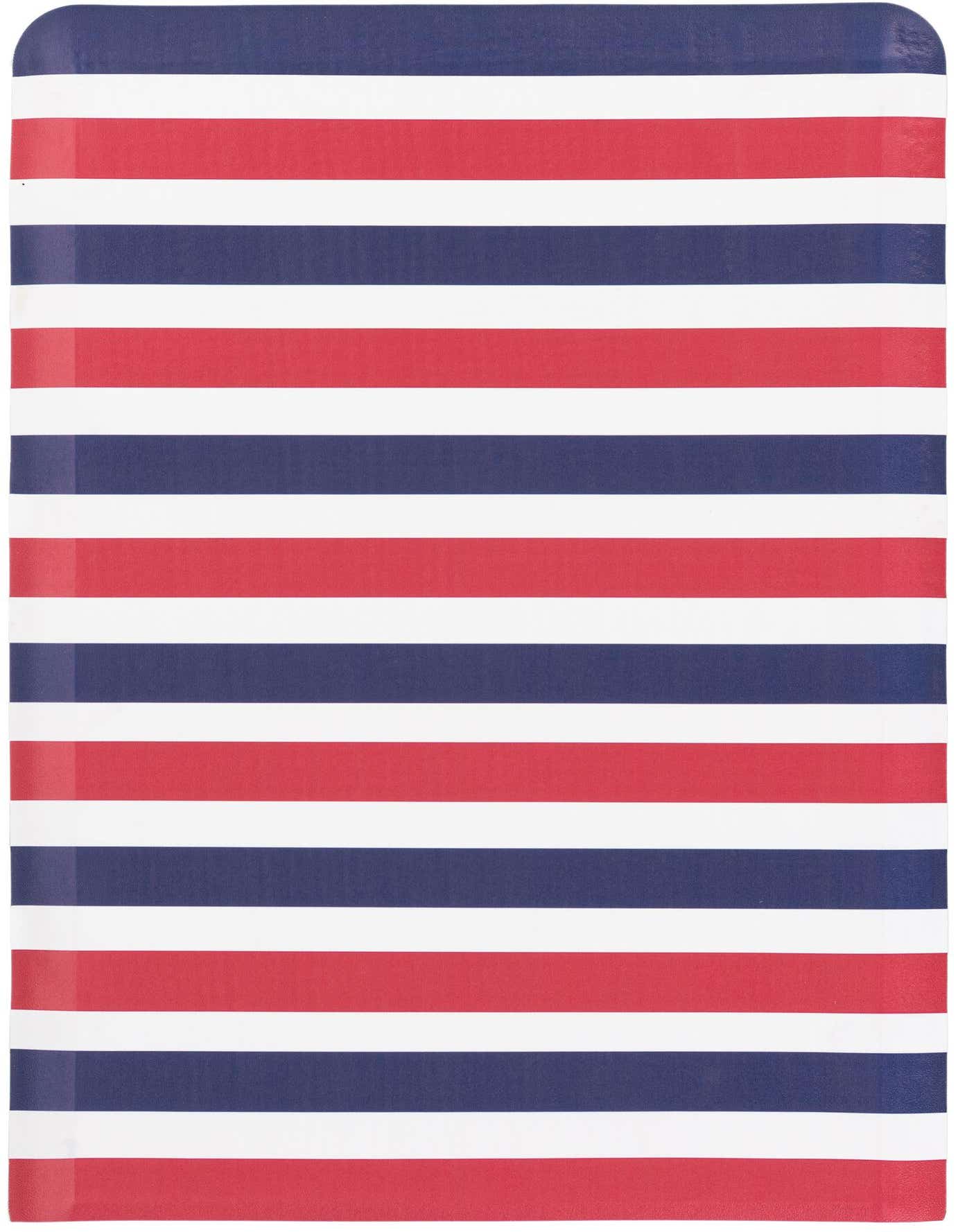 A 2x3 rectangular Comfort Mat by Rugs.com featuring bold horizontal stripes in red, white, and navy blue.
