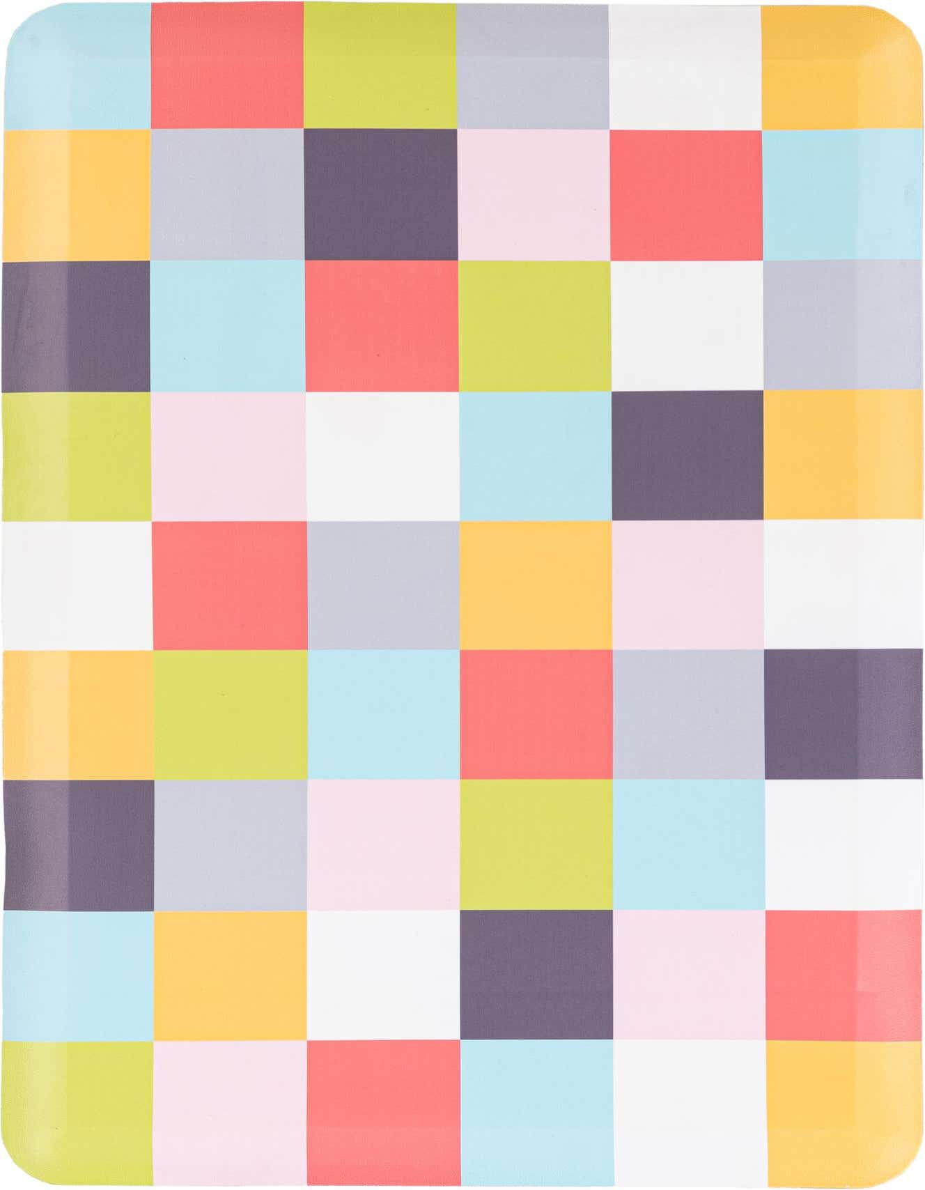 A 2x3 rectangular Comfort Mat by Rugs.com featuring a modern multi-colored checkerboard pattern in various bright and pastel hues.