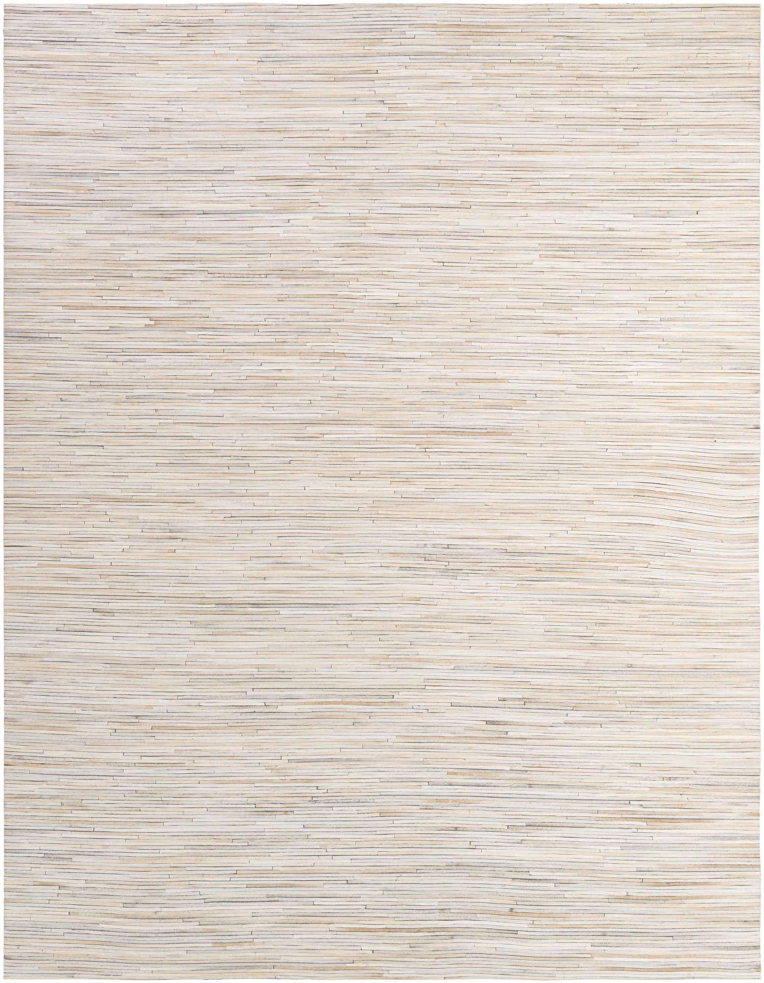 A rectangular 8x10 Cowhide Patchwork rug from Rugs.com, featuring modern multi-colored stripes and a medium pile.