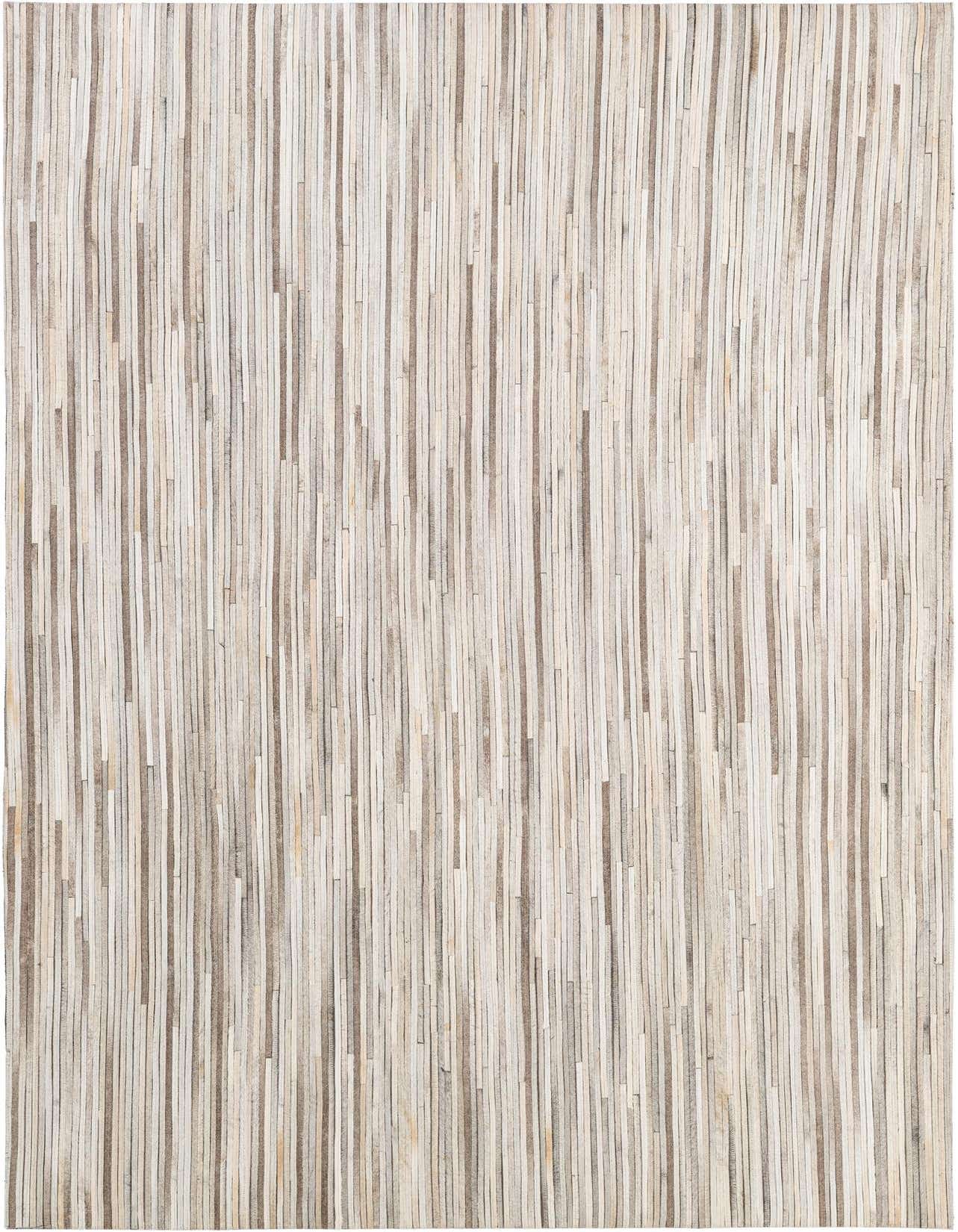 A 5x8 rectangular Cowhide - Patchwork rug featuring a modern stripe pattern in multi-colored tones, ideal for a living room.