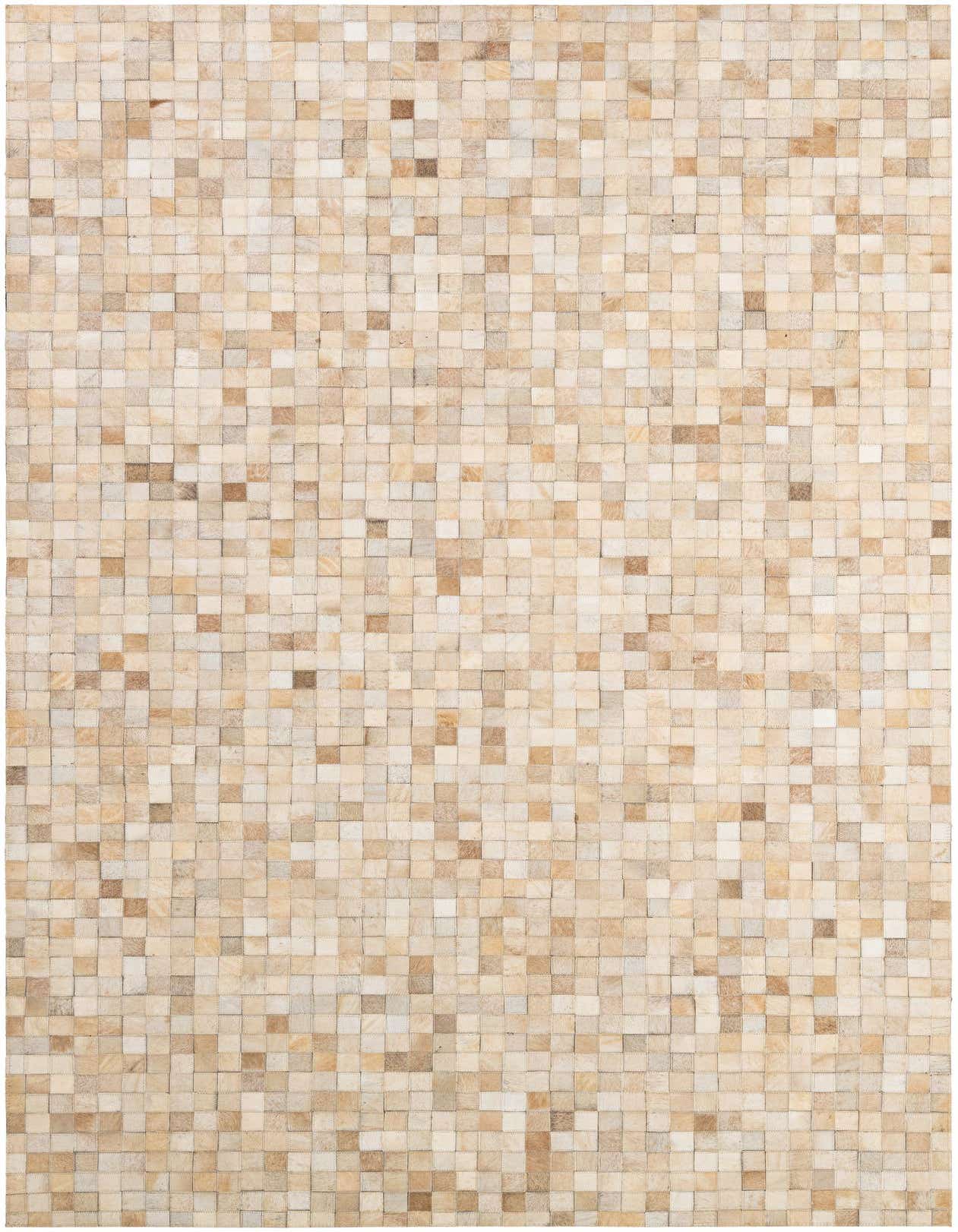 A 5x8 rectangular Cowhide Patchwork rug featuring a modern pattern of multi-colored natural hide squares.