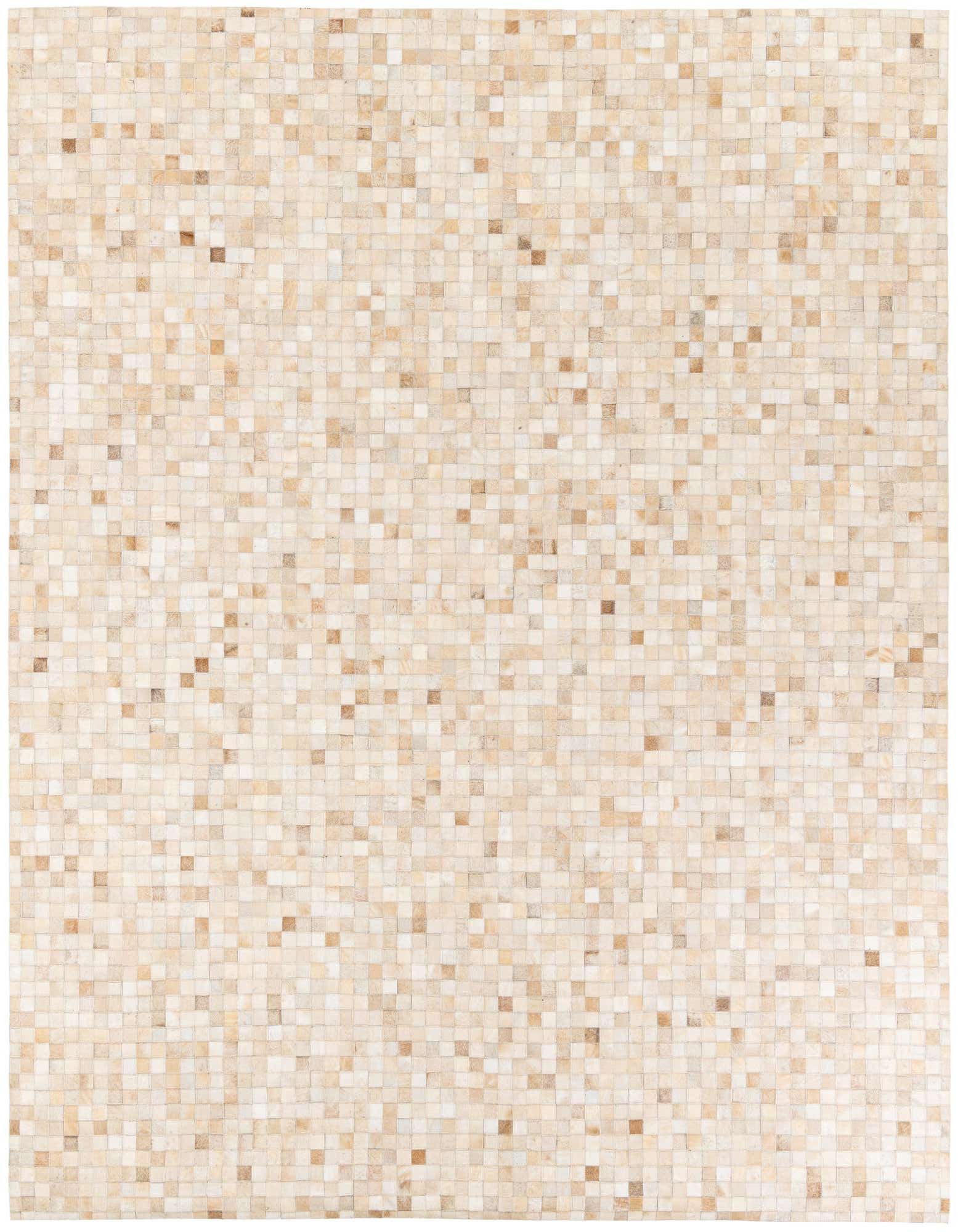 A rectangular 8x10 Cowhide Stocks rug from Rugs.com, featuring a modern mosaic pattern of multi-colored natural cowhide squares.
