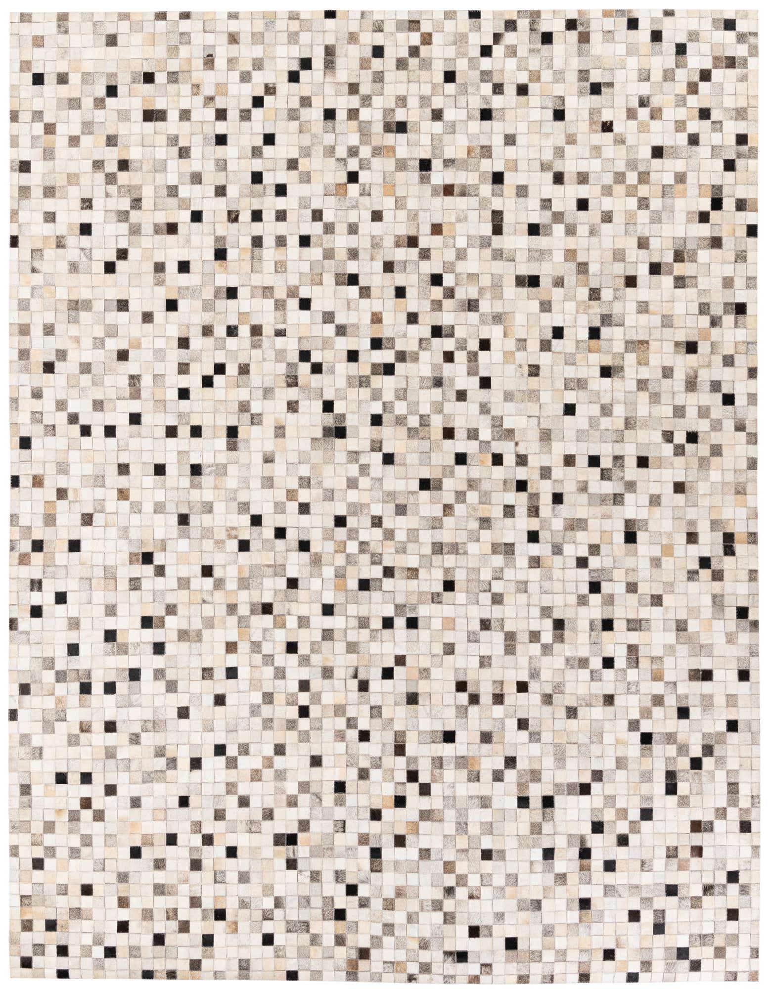 8x10 rectangular Cowhide Stocks rug featuring a modern mosaic pattern of multi-colored cowhide and leather squares.