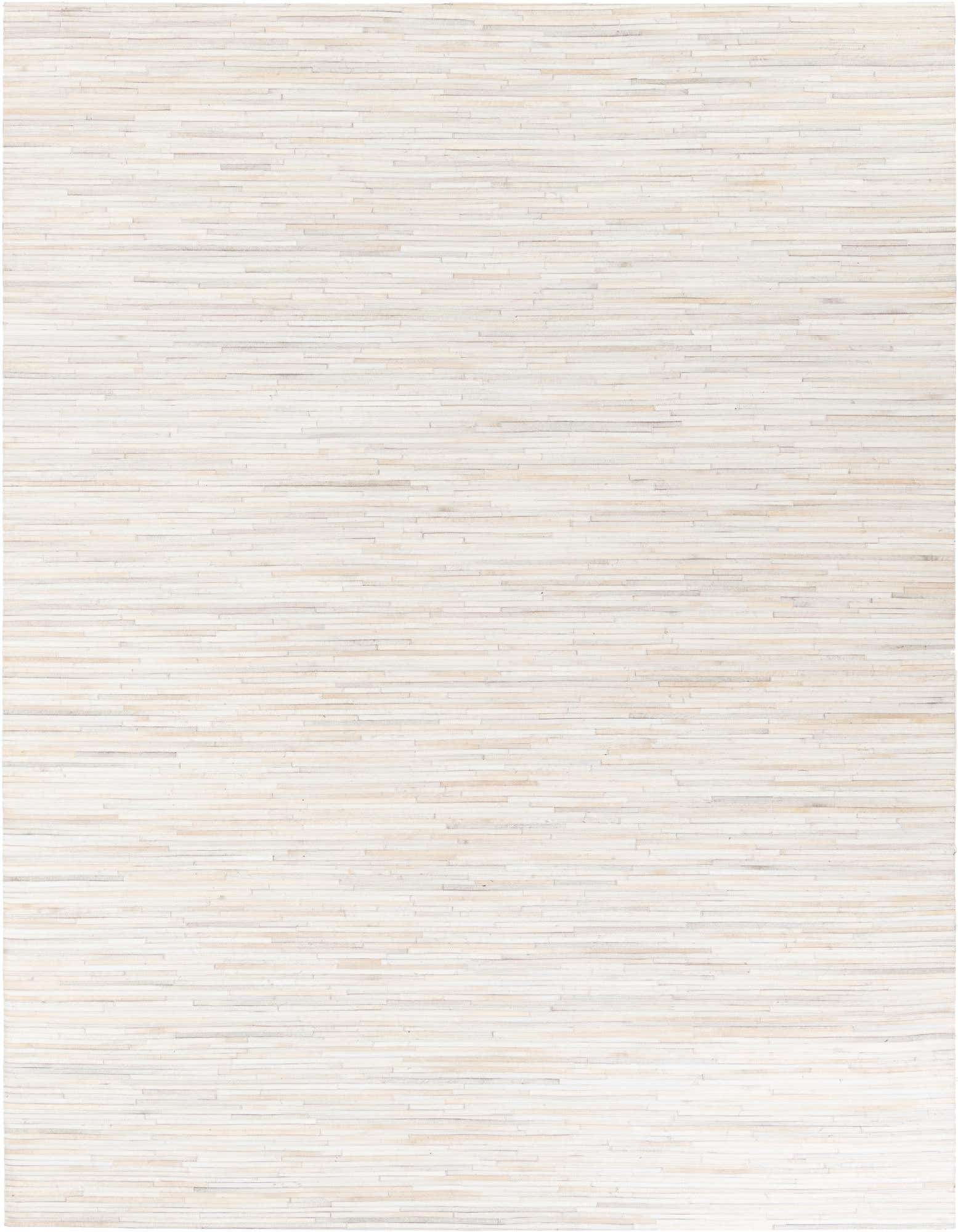 A rectangular 8x10 multi-colored modern stripe cowhide rug with a medium pile, perfect for a living room.