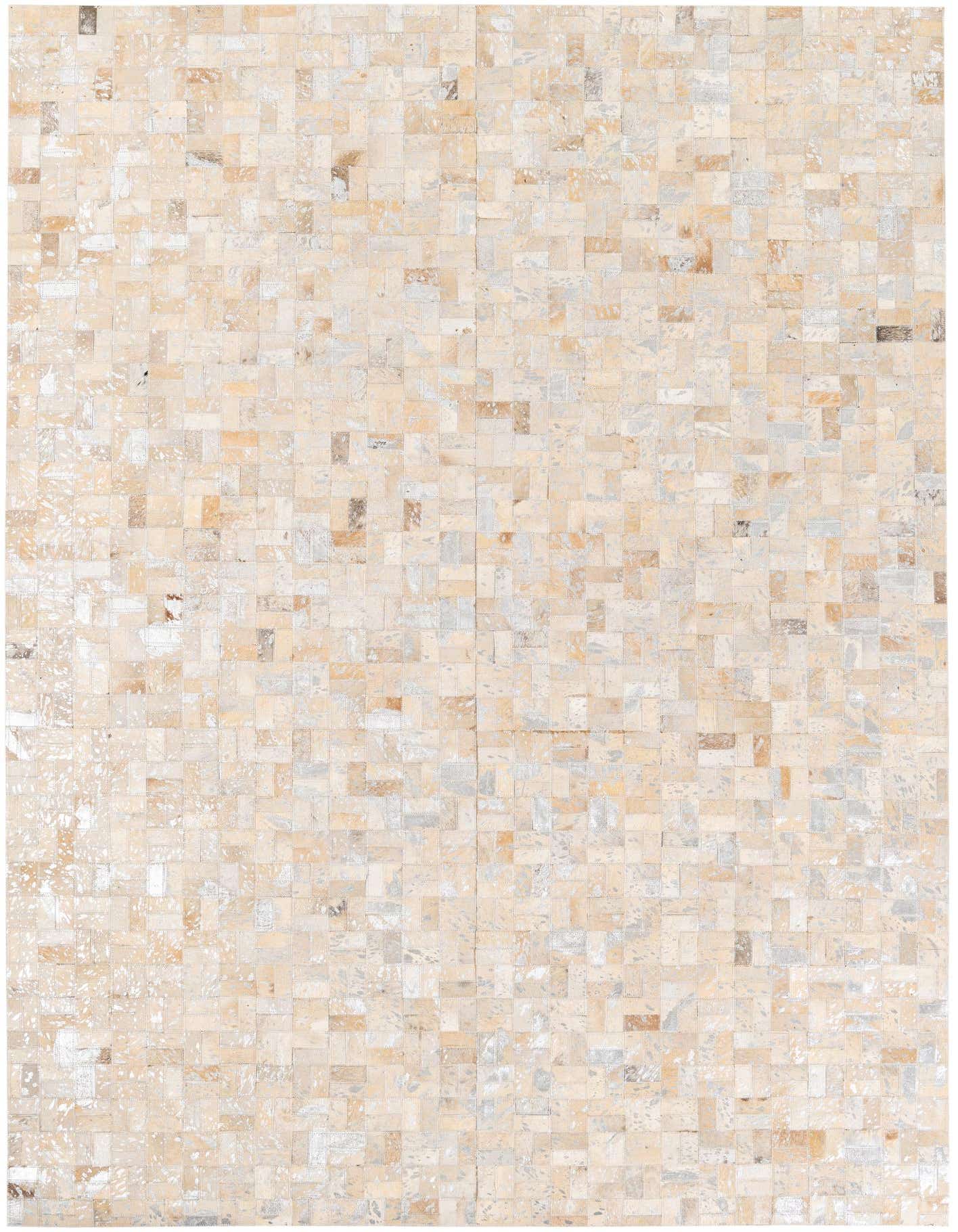 A 5x7 rectangular Cowhide Stocks rug by Rugs.com, featuring a modern patchwork of multi-colored cowhide and leather squares.