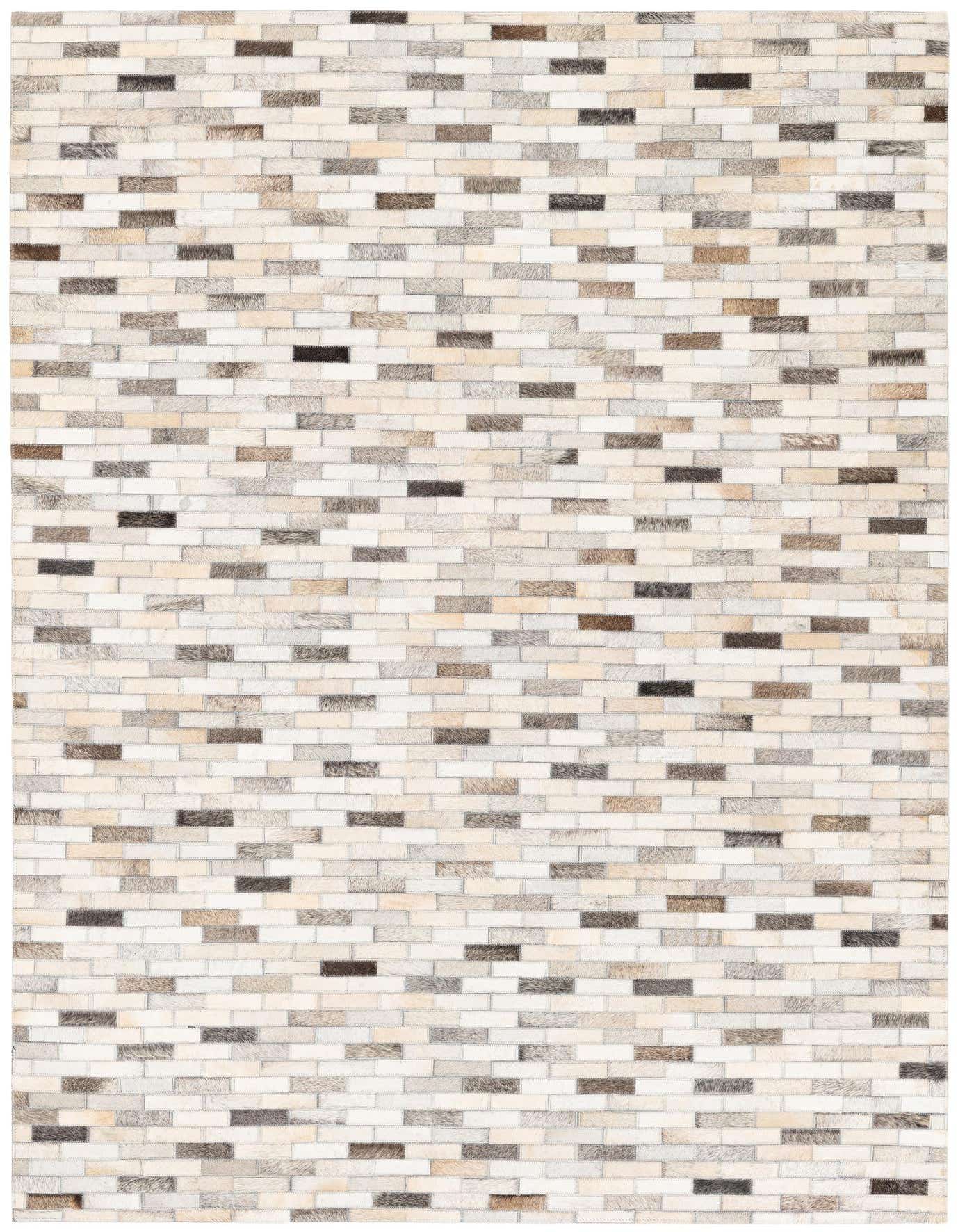 A 4x6 rectangular Cowhide Stocks rug featuring a modern patchwork pattern in multi-colored natural cowhide and leather.