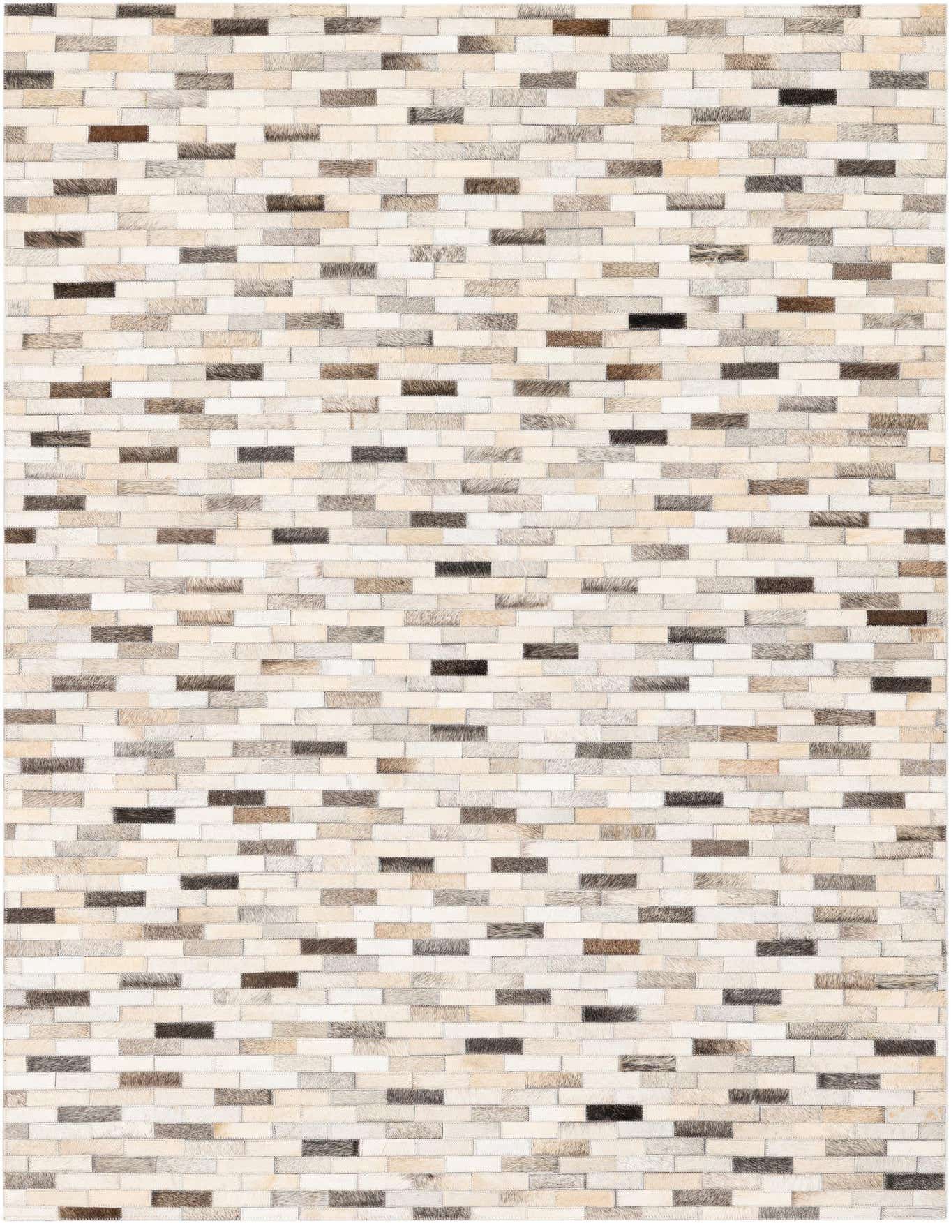 A 4x6 rectangular Cowhide Stocks rug featuring a modern patchwork of multi-colored cowhide and leather rectangles.