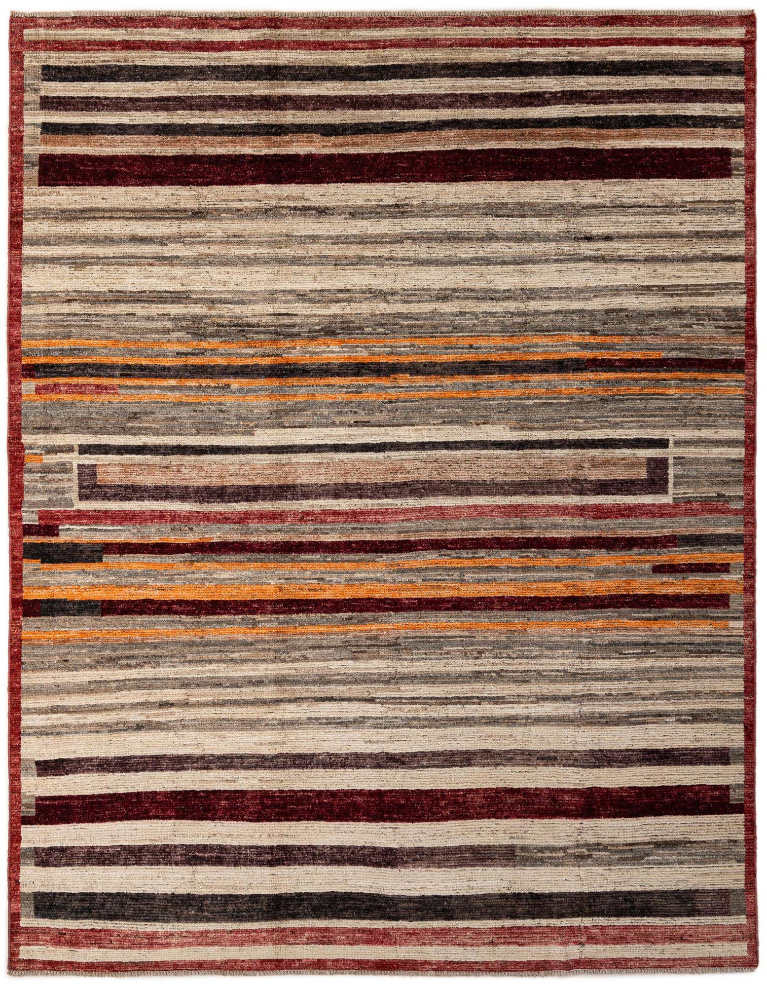 A rectangular 8x10 Darya wool rug featuring a modern stripe pattern in multi-colored hues, perfect for a living room.