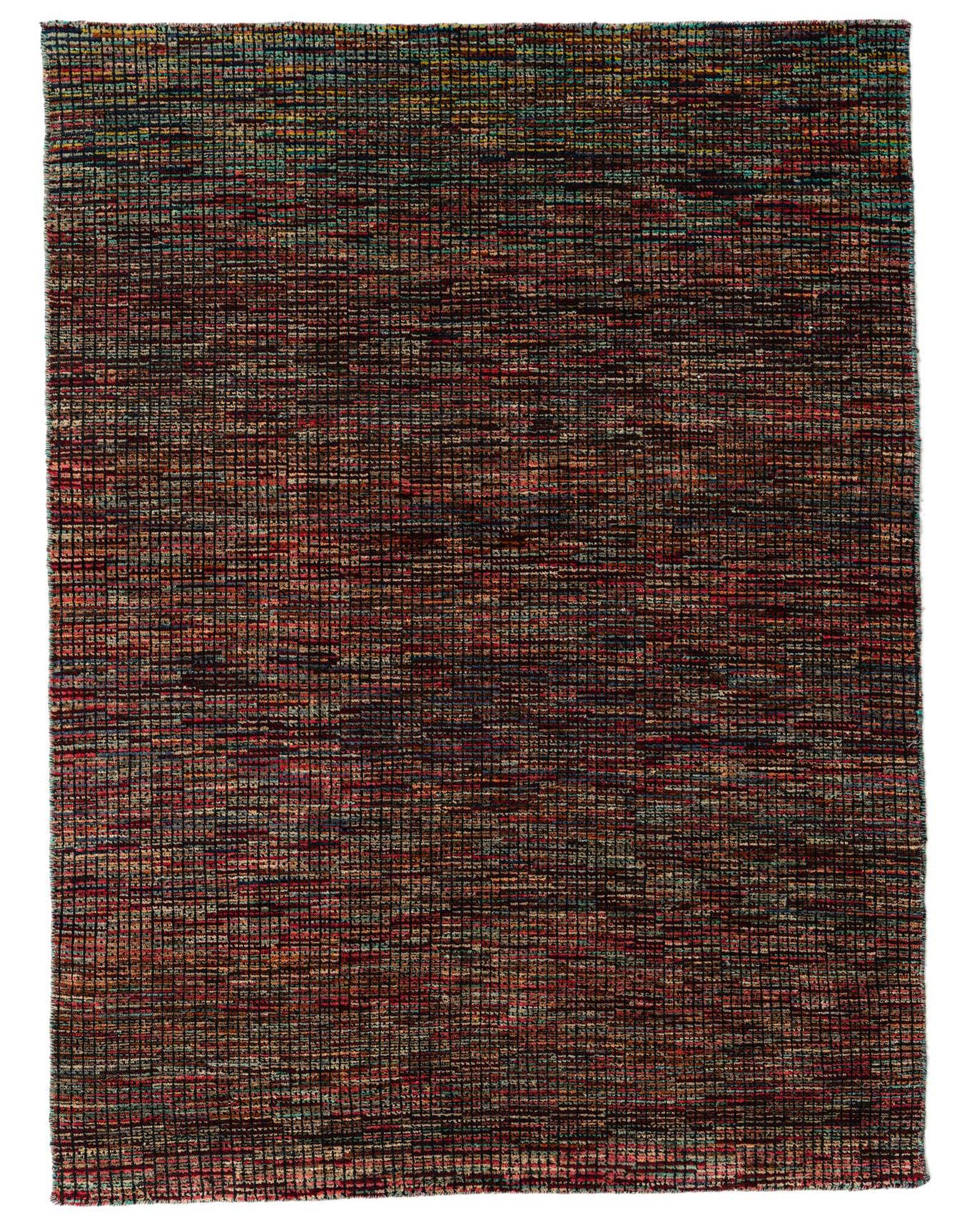 A 5x8 rectangular Darya Collection rug featuring a modern, abstract multi-colored pattern with high pile wool.