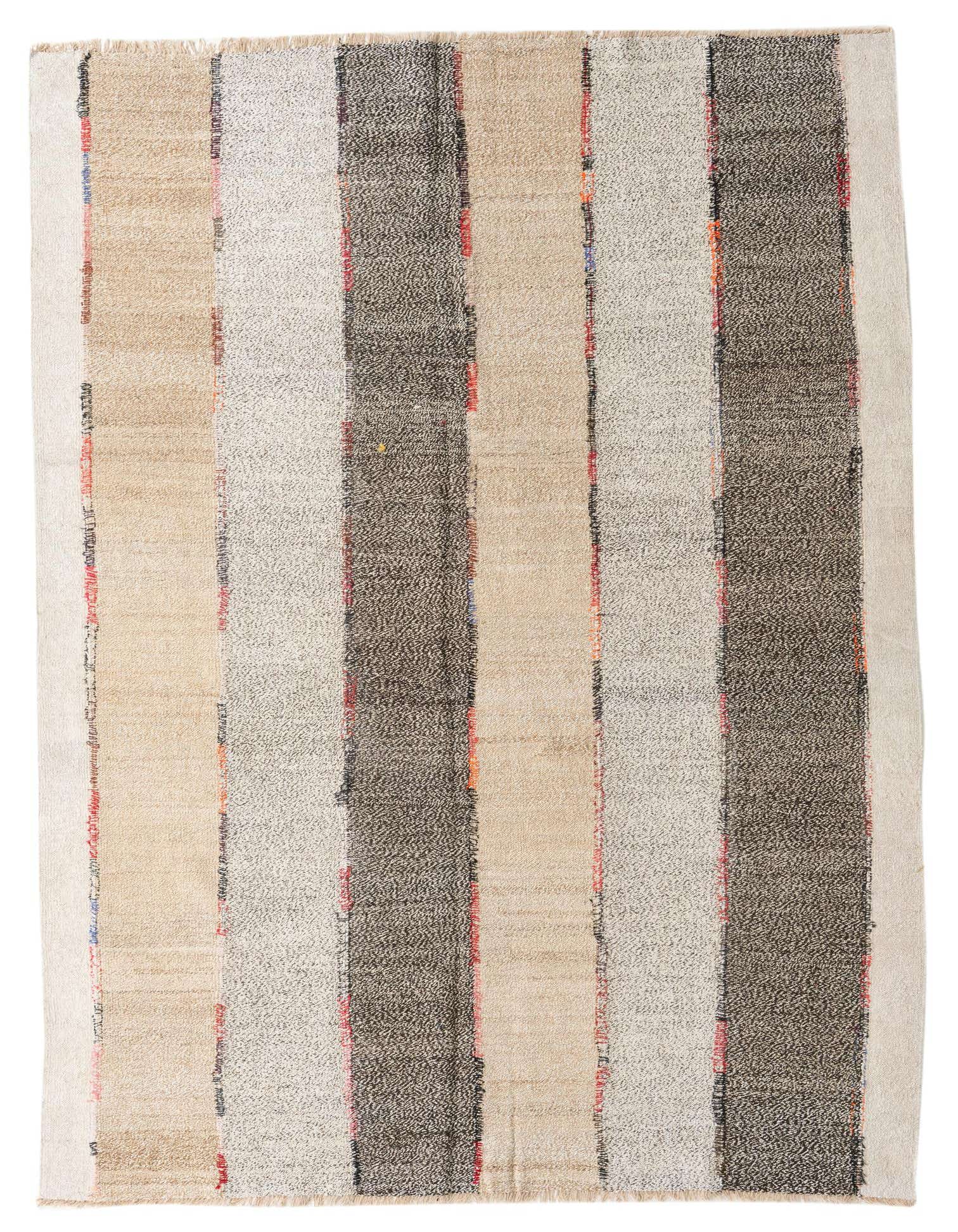 A 7x10 rectangular Darya rug featuring wide vertical stripes in varying shades of brown, beige, and off-white with subtle colorful accents, suitable for a living room.