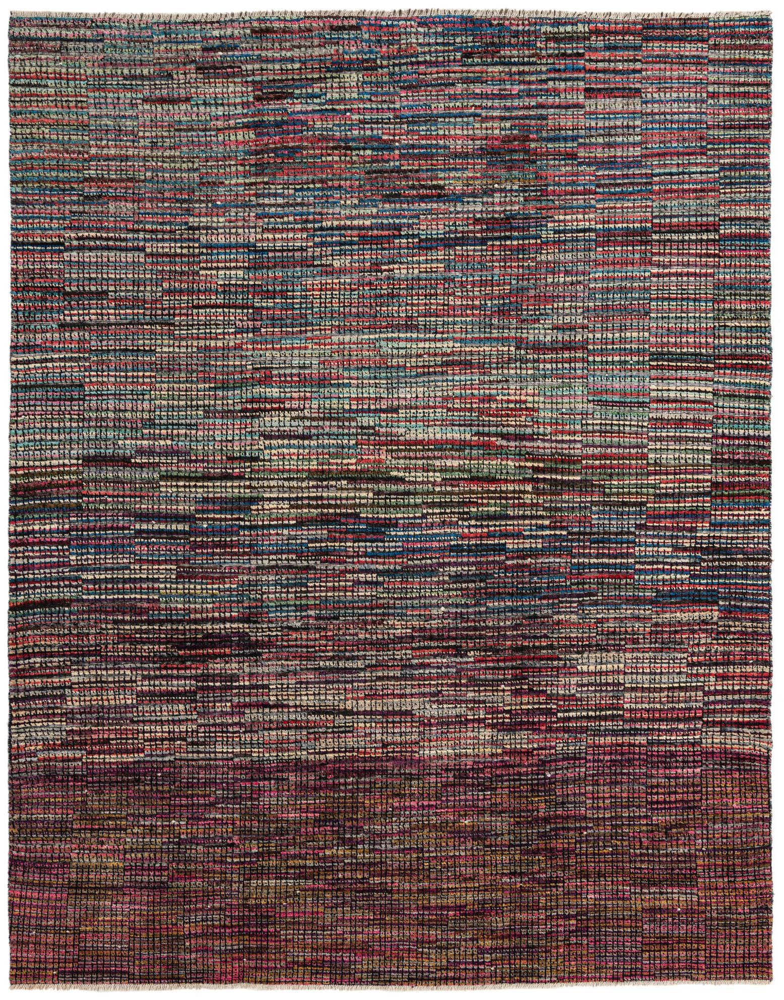 A rectangular 8x10 Darya multi-colored wool area rug with a textured, abstract, horizontal striped pattern.
