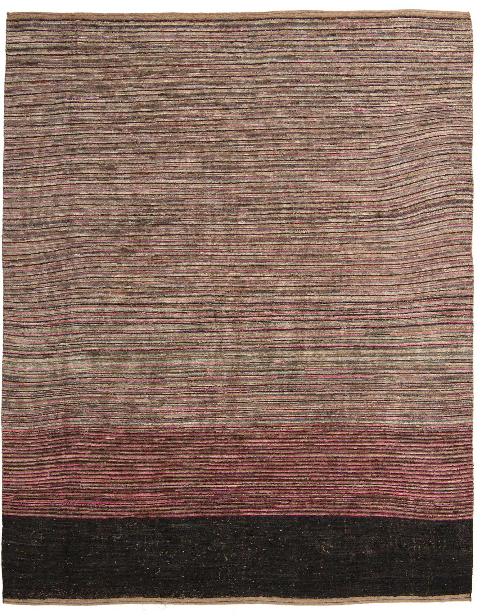 A rectangular 8x10 Darya wool rug with multi-colored horizontal stripes and a dark border, suitable for a living room.