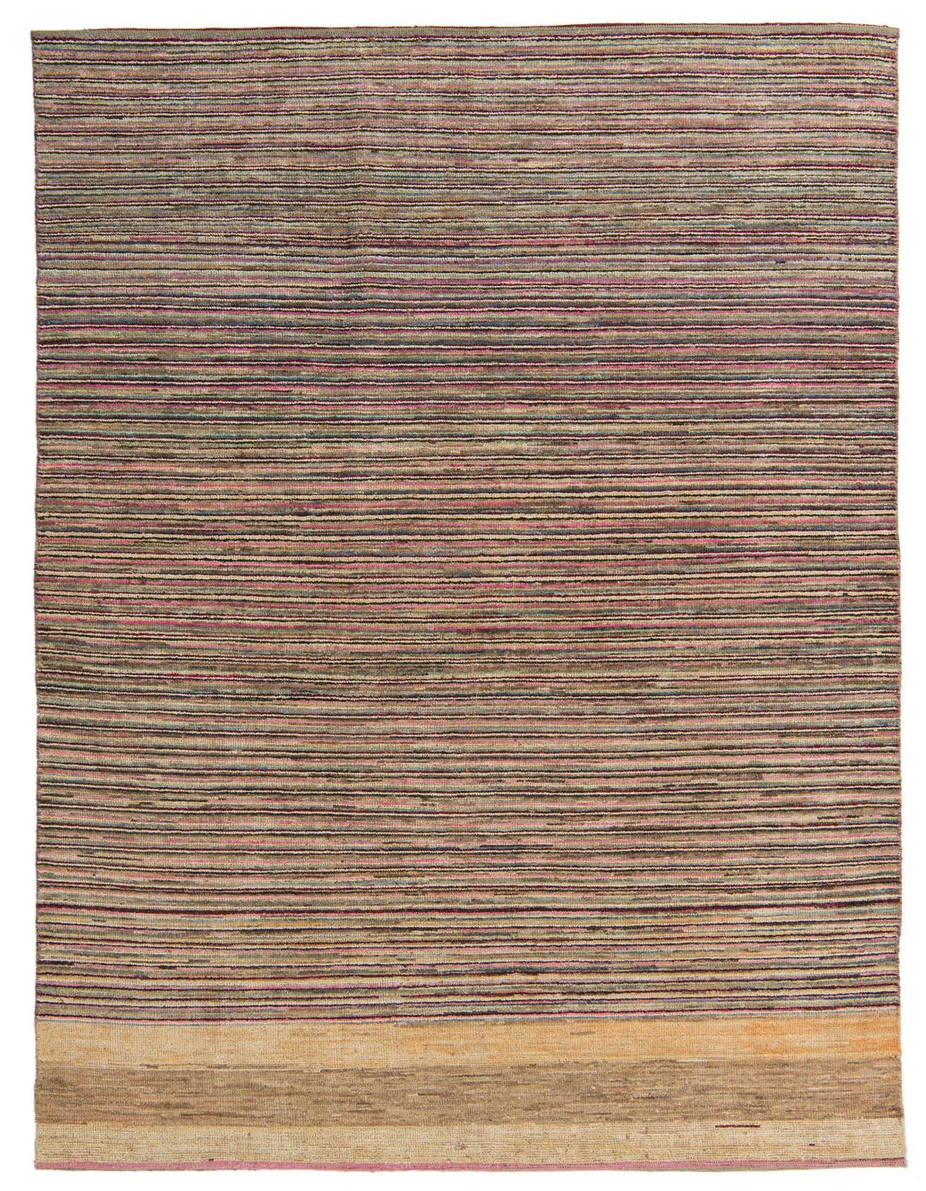 A 7x10 rectangular Darya rug featuring multi-colored horizontal stripes and a solid beige border at the bottom.