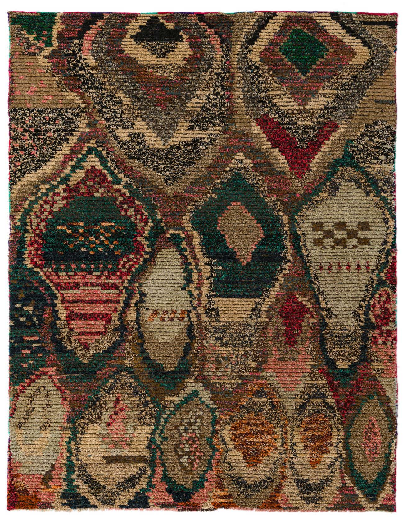 A 5x8 rectangular Darya rug featuring a multi-colored abstract pattern with high pile, perfect for a living room.