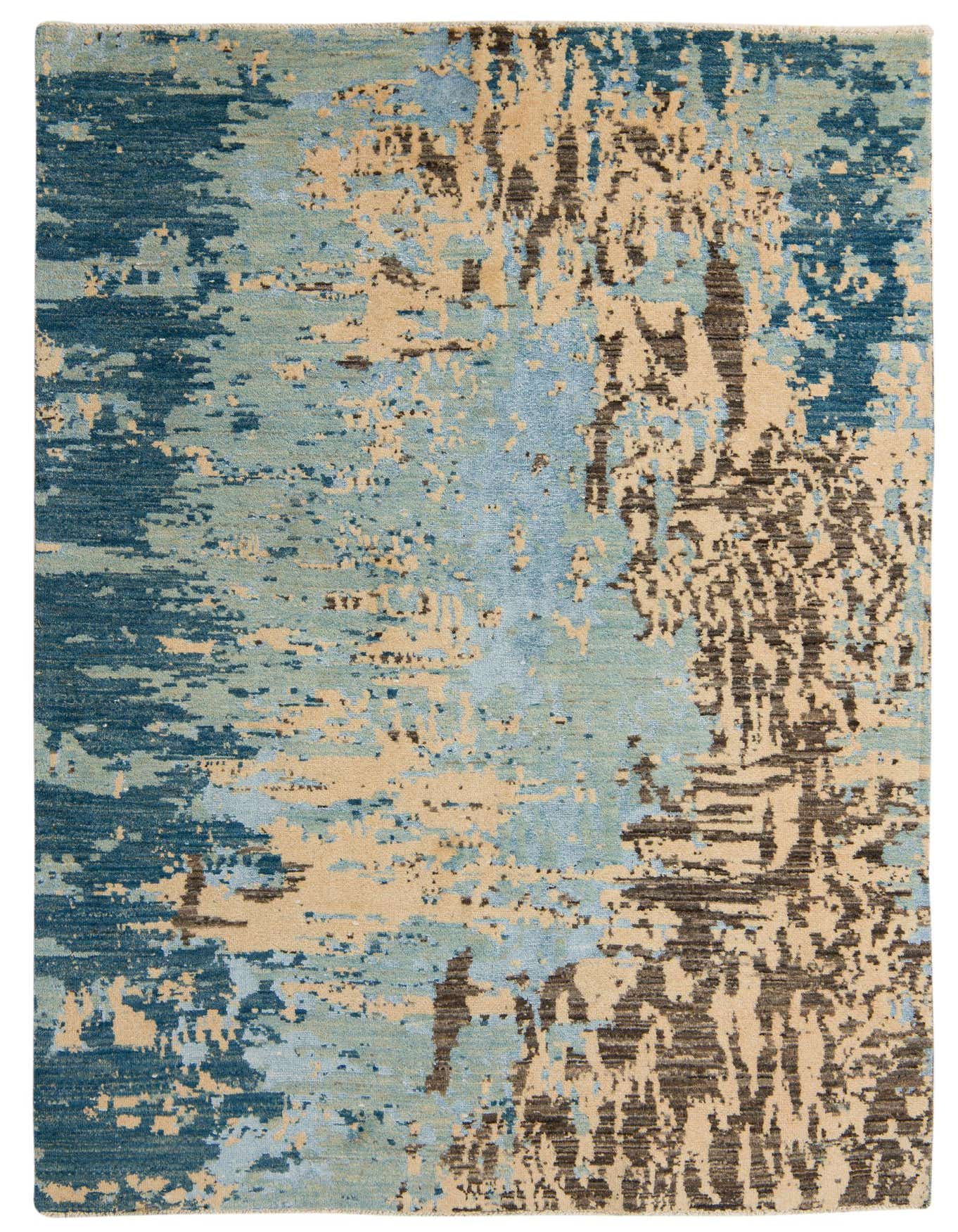 A 6x9 rectangular Darya rug featuring a modern abstract pattern in shades of blue, beige, and brown.