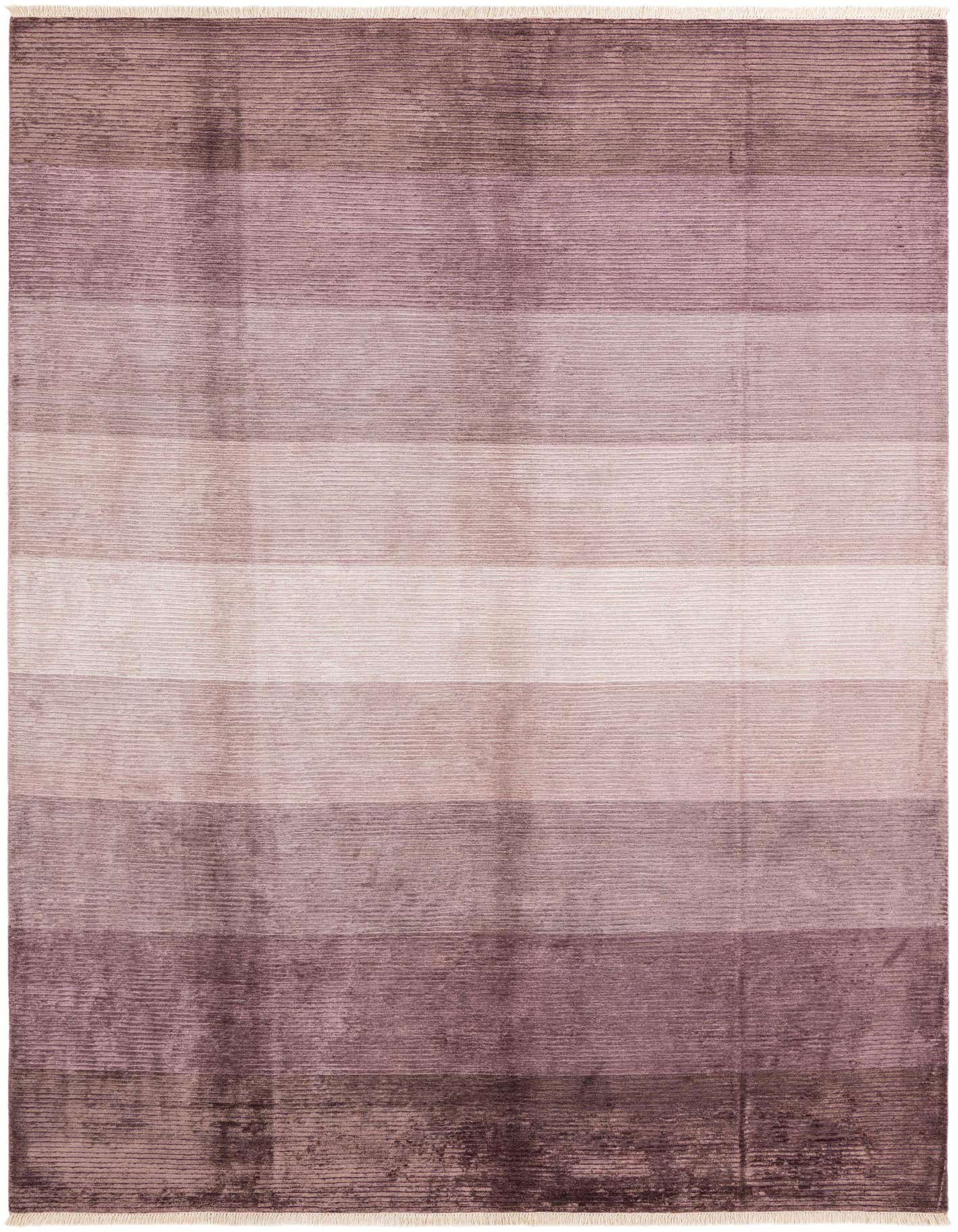 A rectangular 8x12 Darya rug featuring horizontal stripes in varying shades of purple and brown, with a high pile.