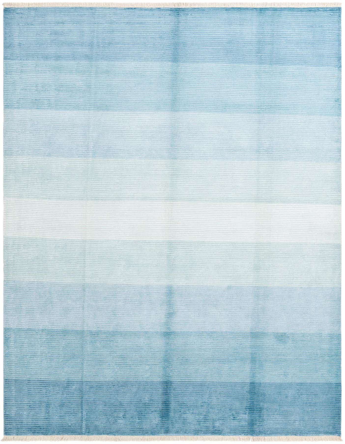 A rectangular 8x11 Darya rug by Rugs.com featuring horizontal stripes in varying shades of blue, from light to dark, with a subtle textured pattern.