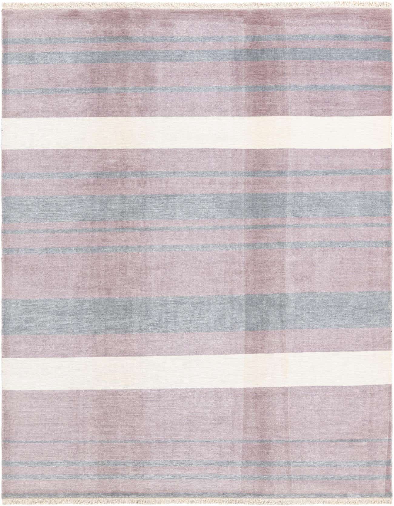 A 7x10 rectangular Darya rug with horizontal stripes in varying shades of purple, grey, and cream.