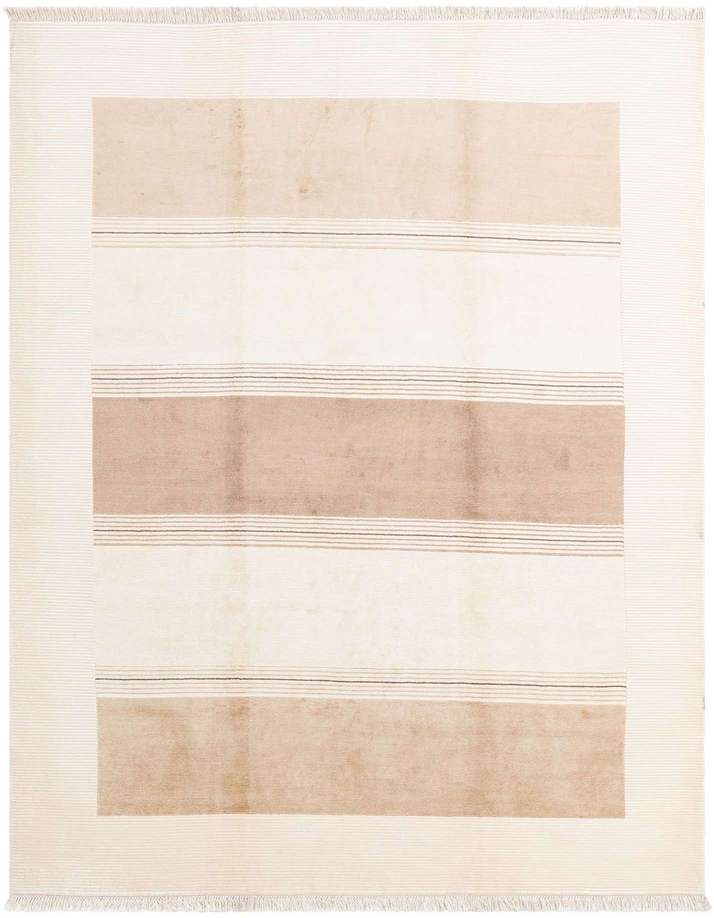 A 7x10 rectangular Darya wool rug featuring a modern striped pattern in shades of beige and cream with thin dark lines, suitable for a living room.