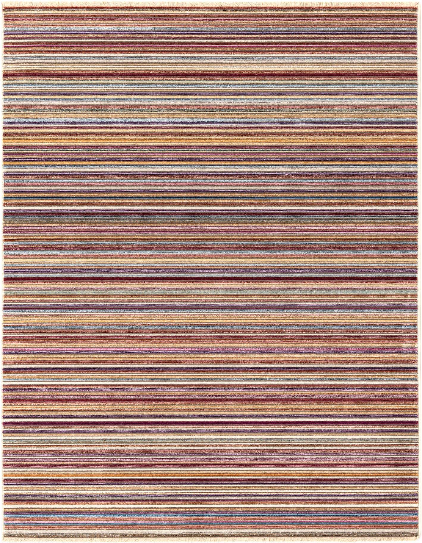 A 4x6 rectangular Deepa rug from Rugs.com featuring a vibrant multi-colored stripe pattern with fringe.