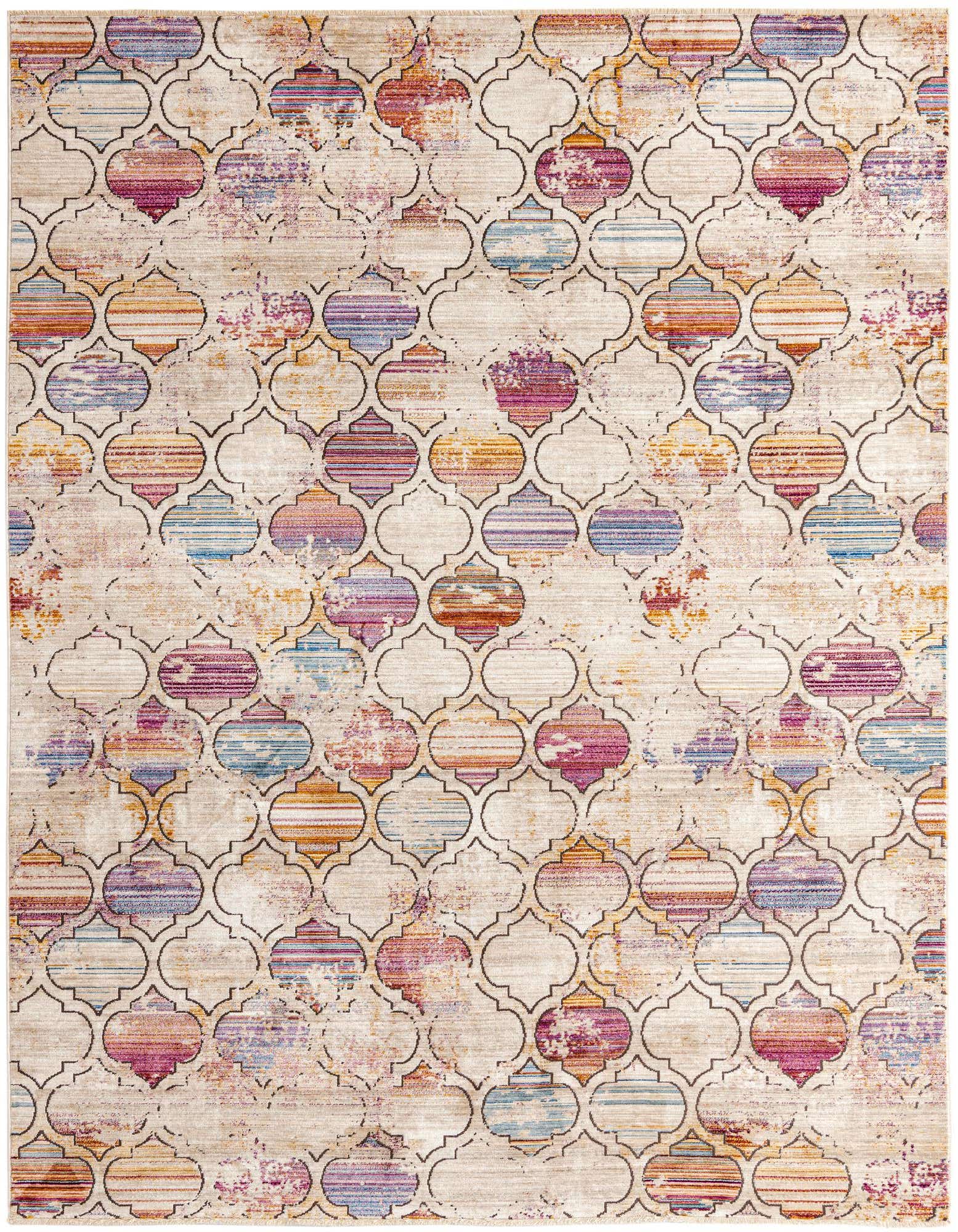 A rectangular 8x10 Deepa rug featuring a multi-colored medallion pattern with distressed details on a light background.