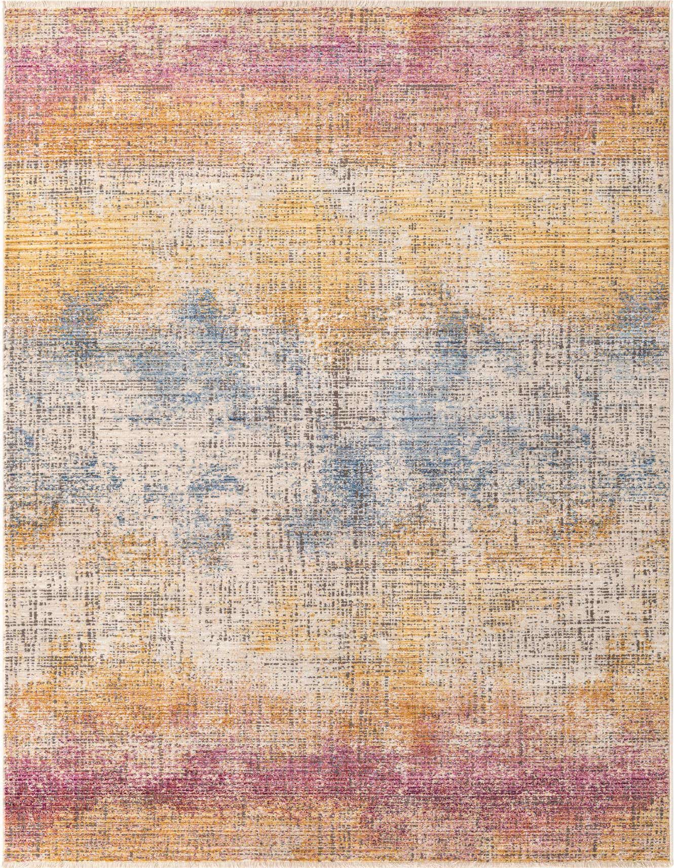 A 5x8 rectangular Deepa collection rug featuring a multi-colored abstract design with shades of pink, yellow, and blue.