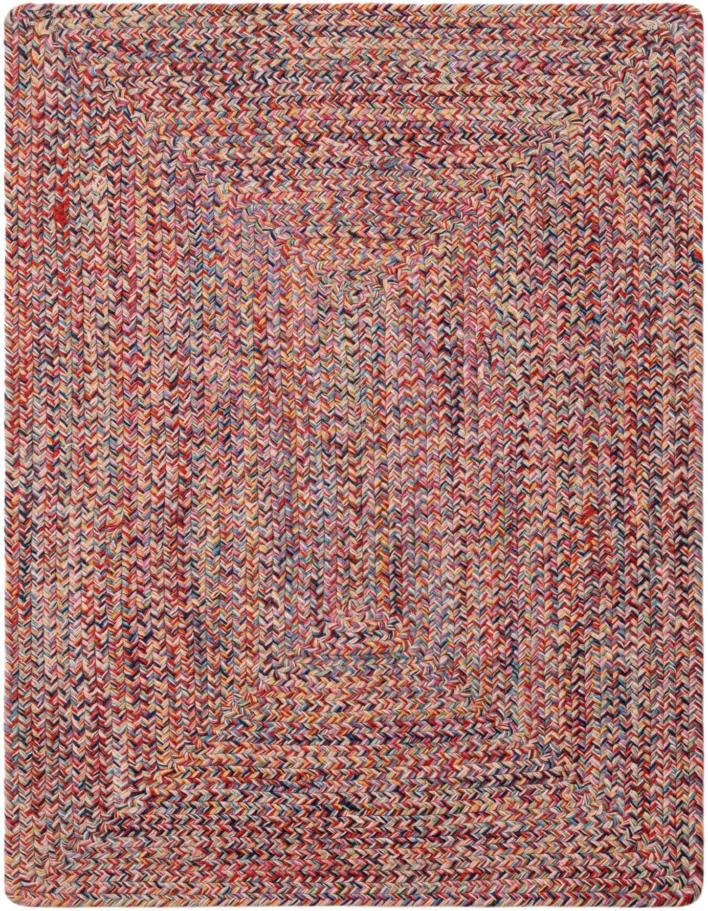 A 2x3 rectangular Eco Verse rug with a vibrant multi-colored braided texture, ideal for indoor or outdoor spaces.