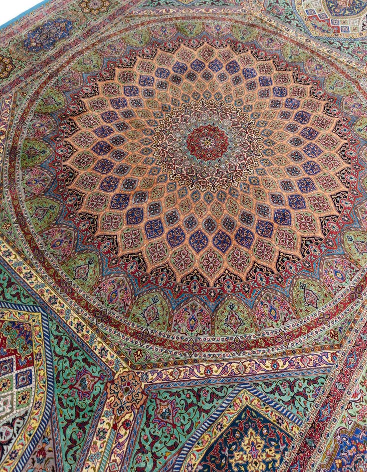 Detail image of  11' 4 x 16' 4 Ghom Silk Rug