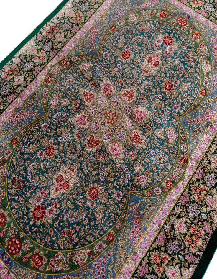 Detail image of  3' 4 x 4' 11 Ghom Silk Rug