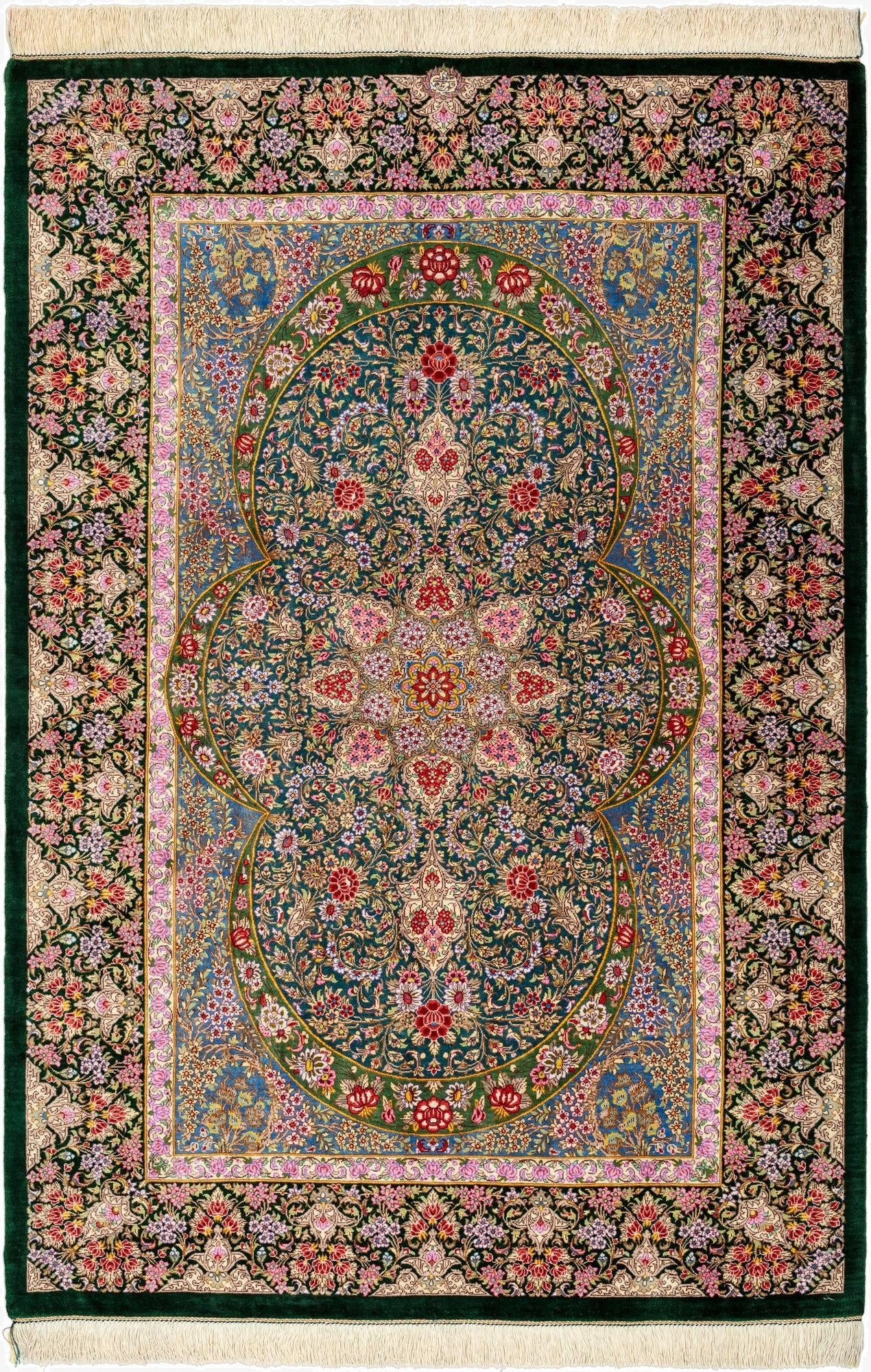  3' 4 x 4' 11 Ghom Silk Rug